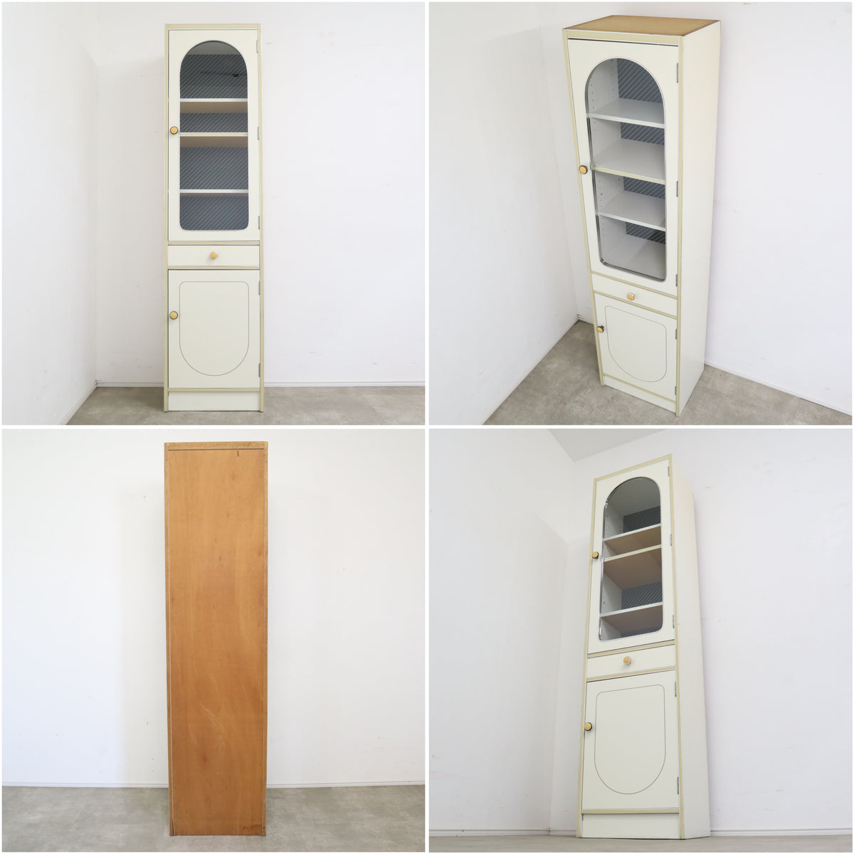 アーチ型 食器棚 飾り棚 小ぶり スリム 白 ホワイト 水屋 当時物 昭和