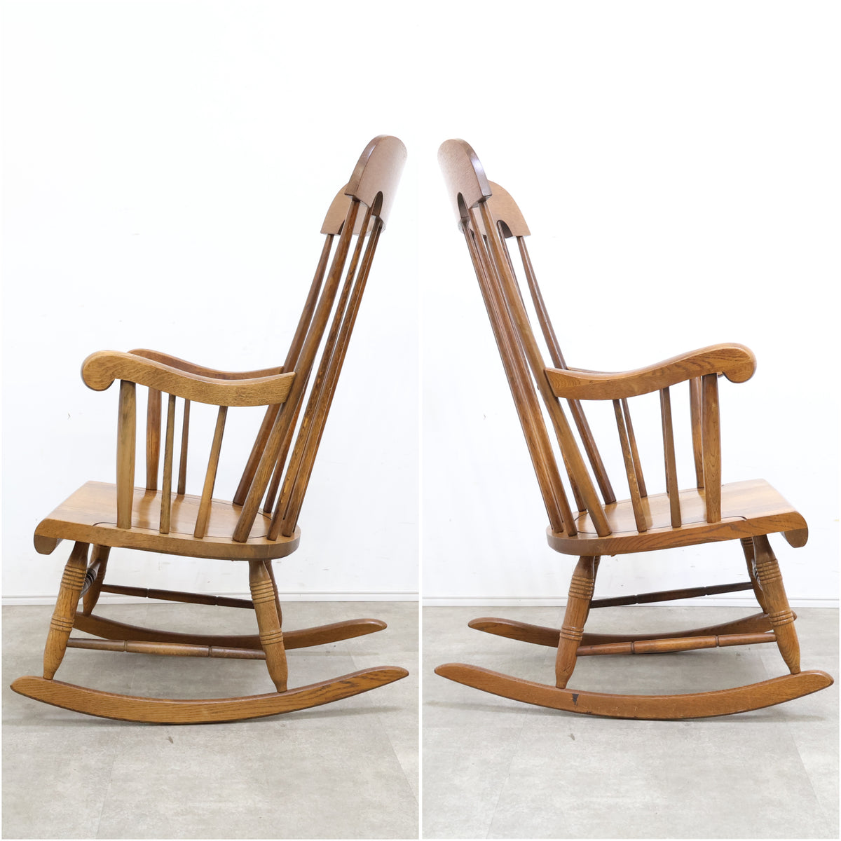 【本日まで】キツツキマーク　ロッキングチェア　アンティーク Vintage キツツキマークのロッキングチェア クッション付 飛騨