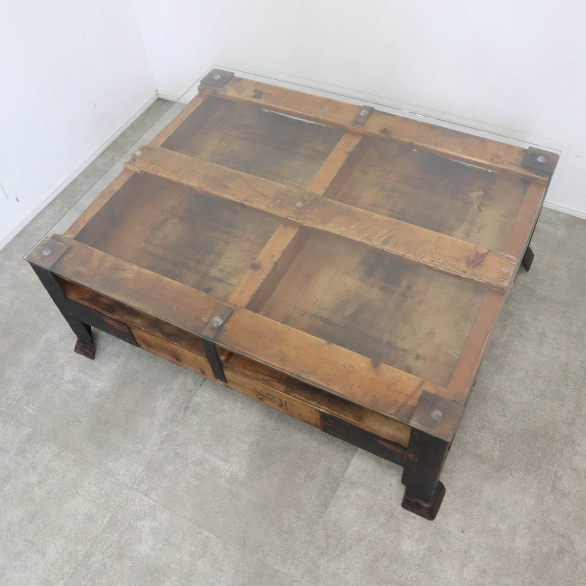 セカイクラスオリジナル ヴィンテージパレットテーブル（ガラス天板