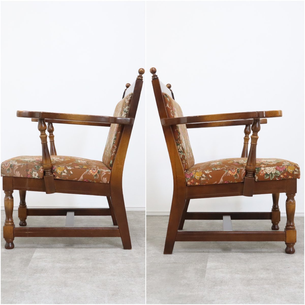 飛騨産業 キツツキマーク チェア アームチェア 花柄 木製 ブナ材 No.1