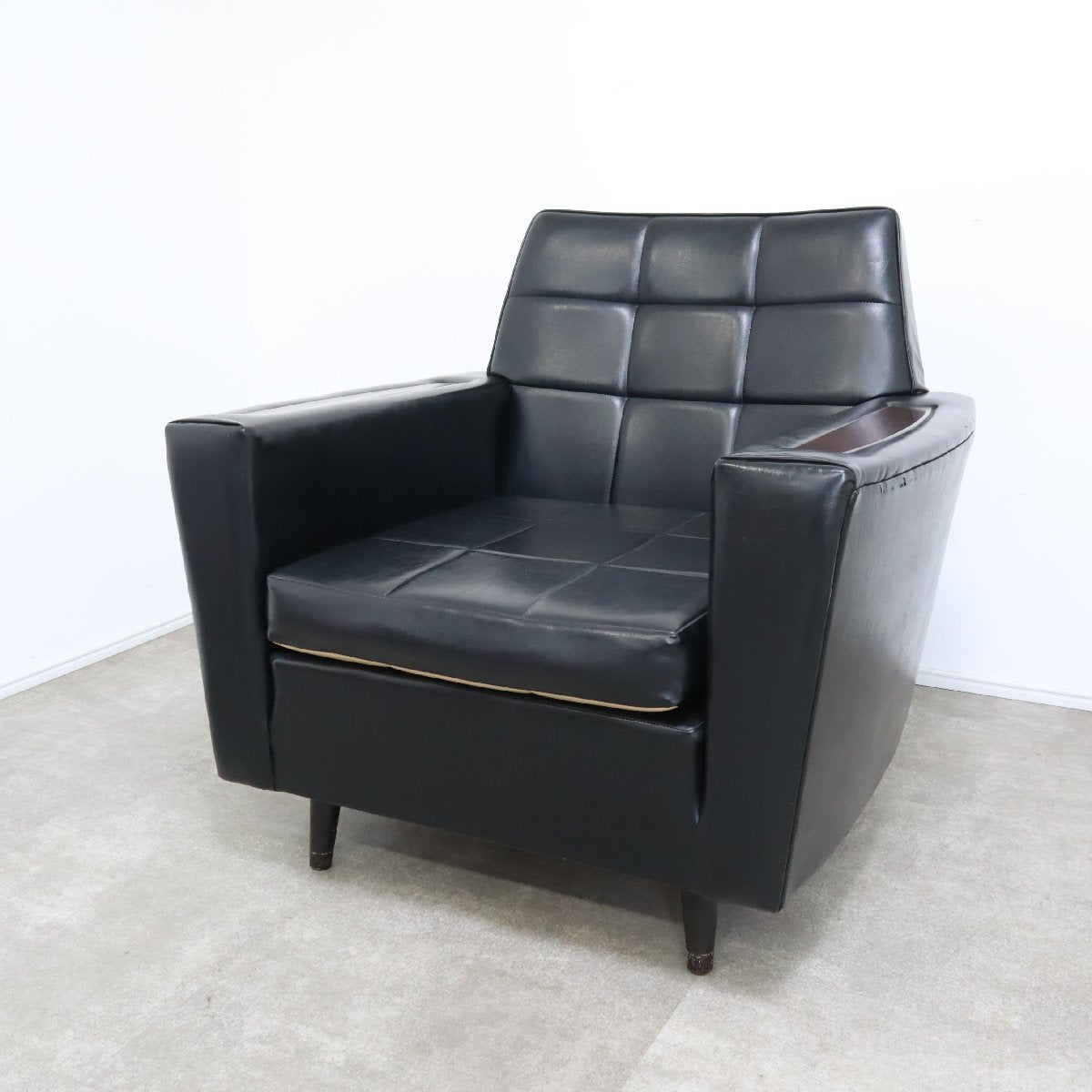 1シーター 家具・インテリア レトロモダン 本革 1人掛けソファ BLACK