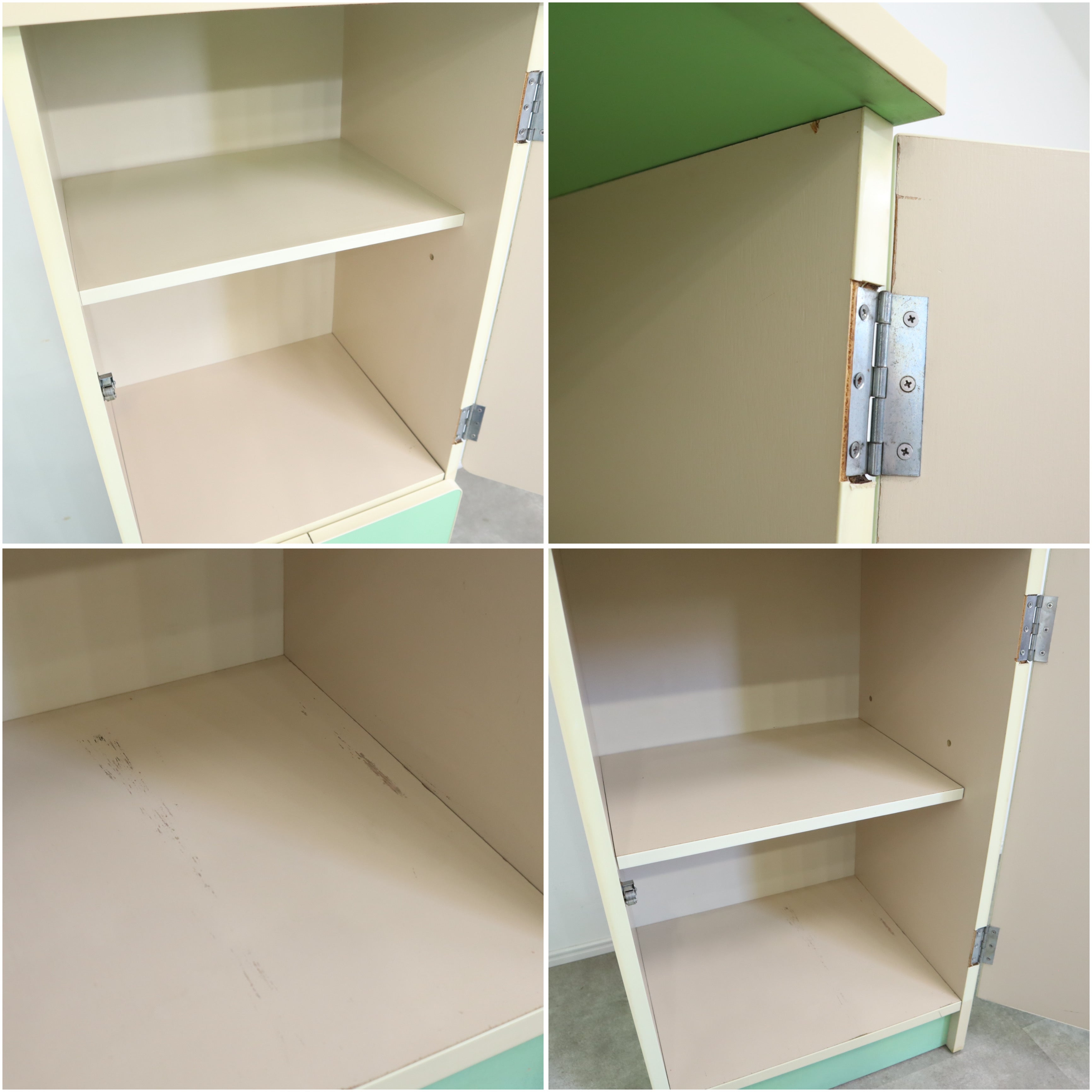 お値下げ　キャビネット　医療棚　ペールグリーン　レトロ　古家具 レトロポップなミントグリーンのキャビネット – バナルオンライン