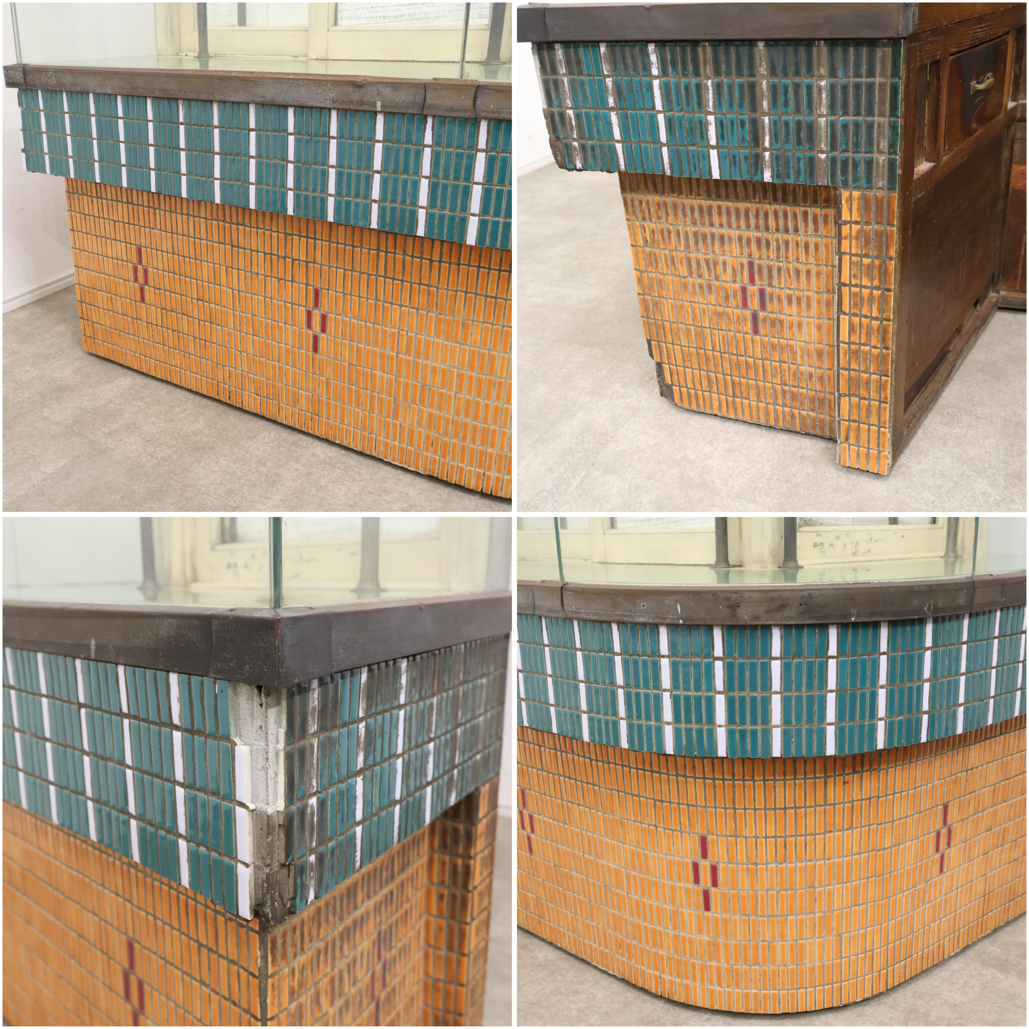 店舗受取限定】和製アンティーク 昭和レトロなL字のガラスショーケース