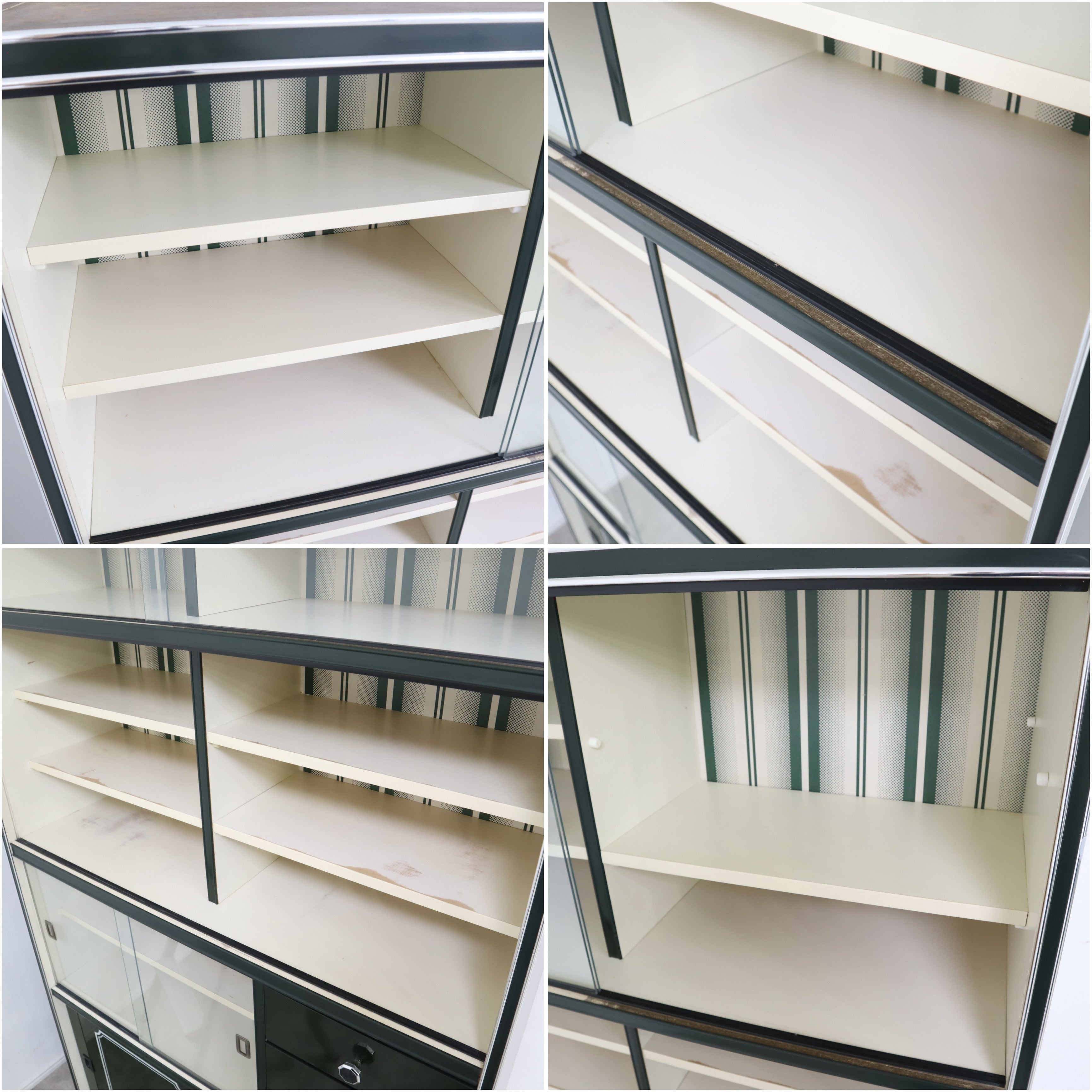 ジャパン ビンテージ 昭和レトロ レトロポップ 食器棚 ホワイト×グリーン 昭和レトロポップ 棚 昭和レトロな食器棚の魅力と、真似したい