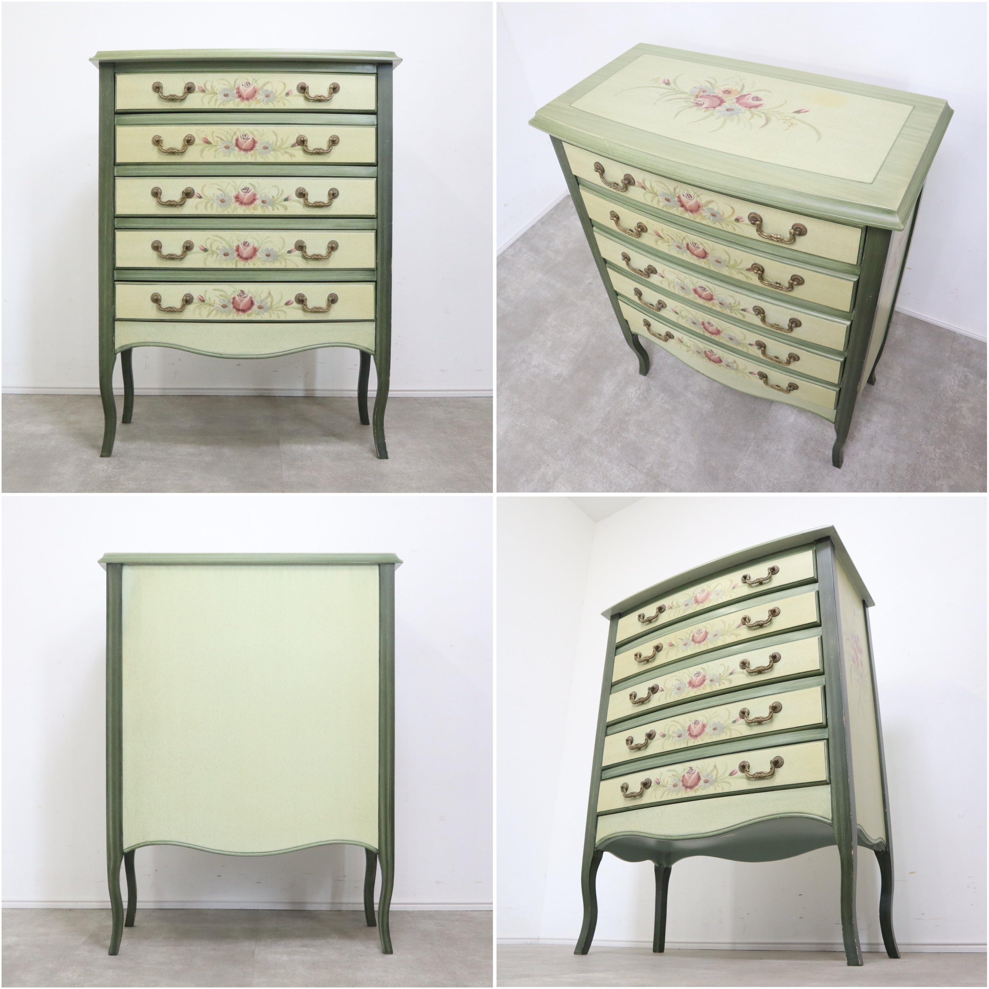 花柄装飾のグリーンタンス 4段 花柄装飾のグリーンタンス 4段