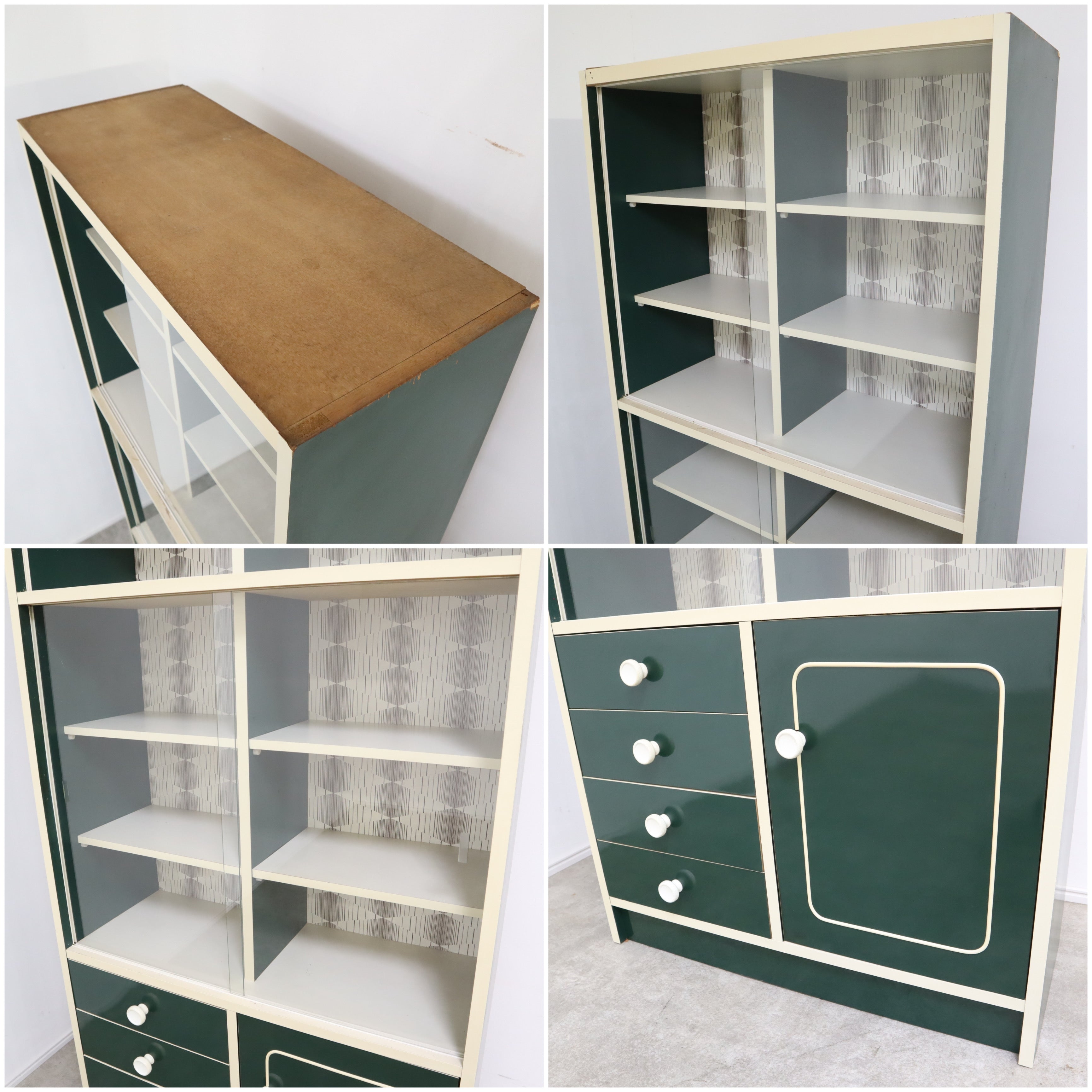 深みのあるグリーンのレトロな食器棚・キャビネット – バナル