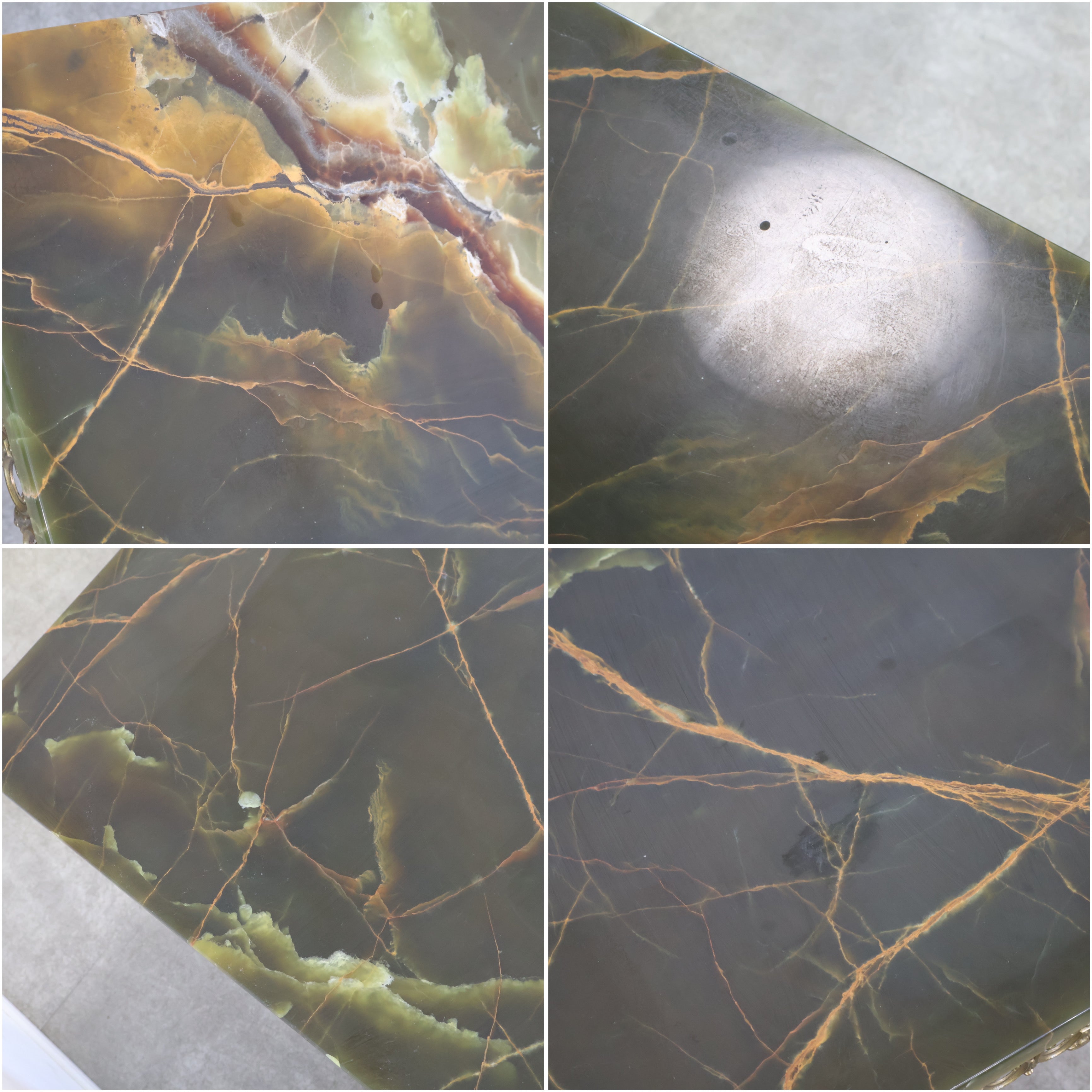 2185❣️ 大理石　グリーンオニキス　サイドテーブル　花台　❣️天板外れあり❣️ 店舗受取限定】グリーンオニキス天板のセンターテーブル – バナル