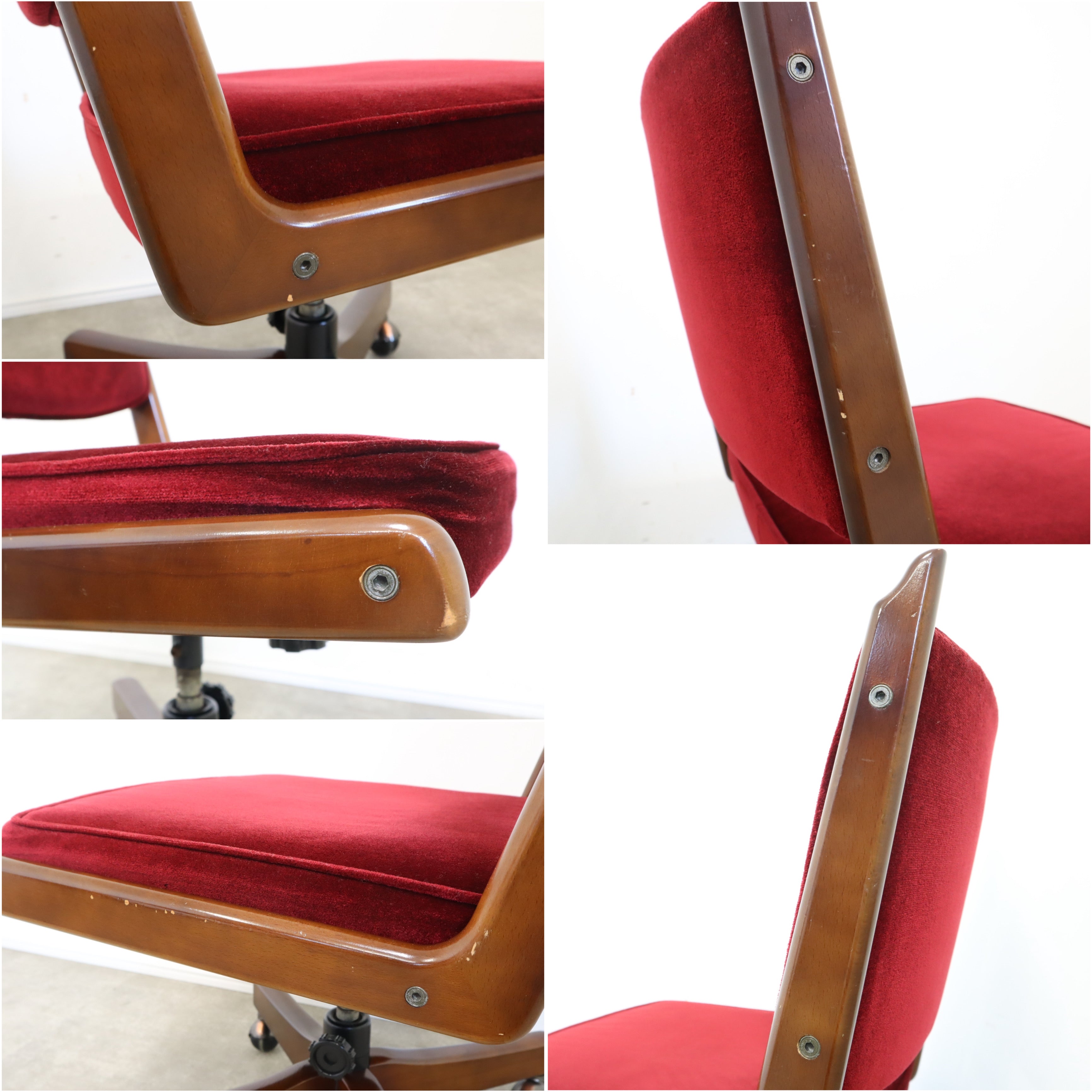 カリモク　コロニアル　デスクチェア　赤ベロア　アンティーク調　レトロ カリモク コロニアル デスクチェア 赤ベロア アンティーク調