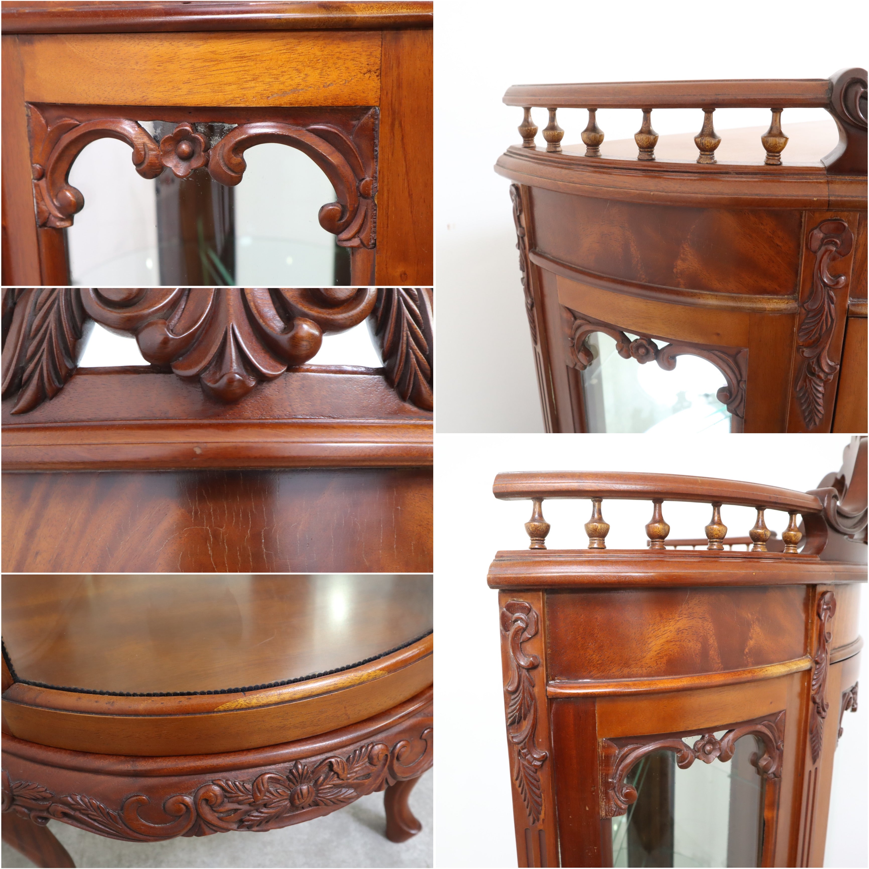 店舗受取限定】アンティーク調ガラスキャビネット・ハーフムーン