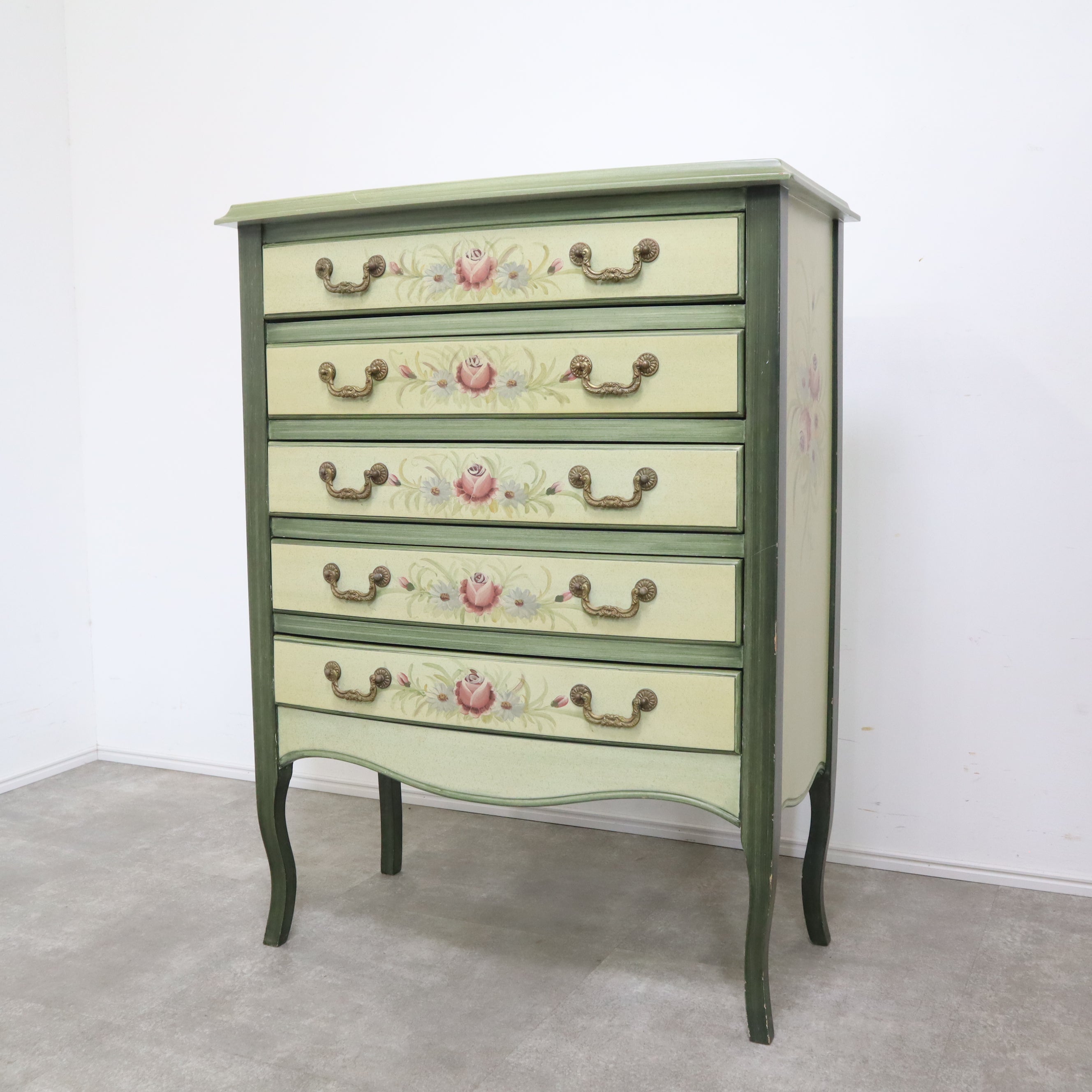 花柄装飾のグリーンタンス 4段 花柄装飾のグリーンタンス 4段