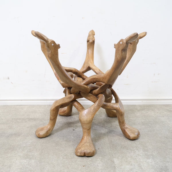 ラクダモチーフ 木彫り細工の折りたたみ式花台