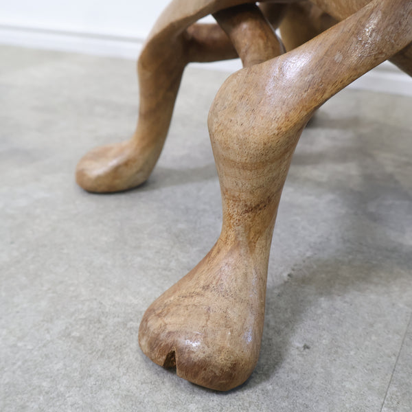 ラクダモチーフ 木彫り細工の折りたたみ式花台