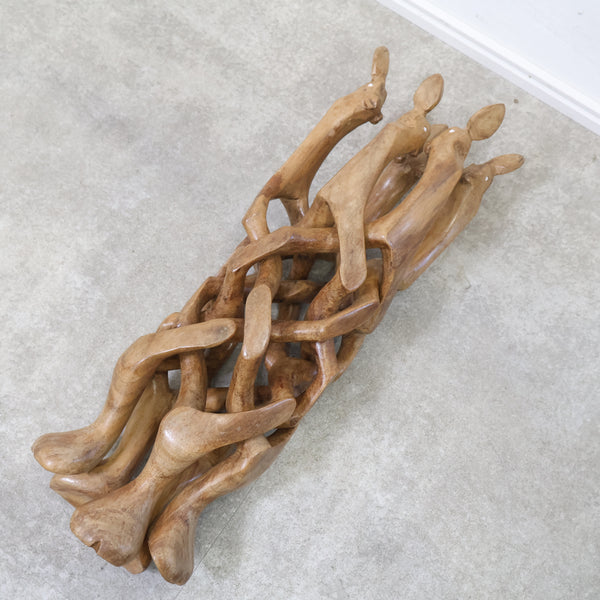 ラクダモチーフ 木彫り細工の折りたたみ式花台