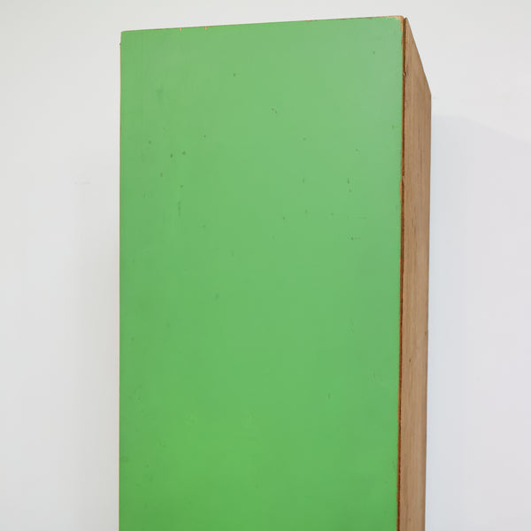 レトログリーンのスリムなハイシェルフ