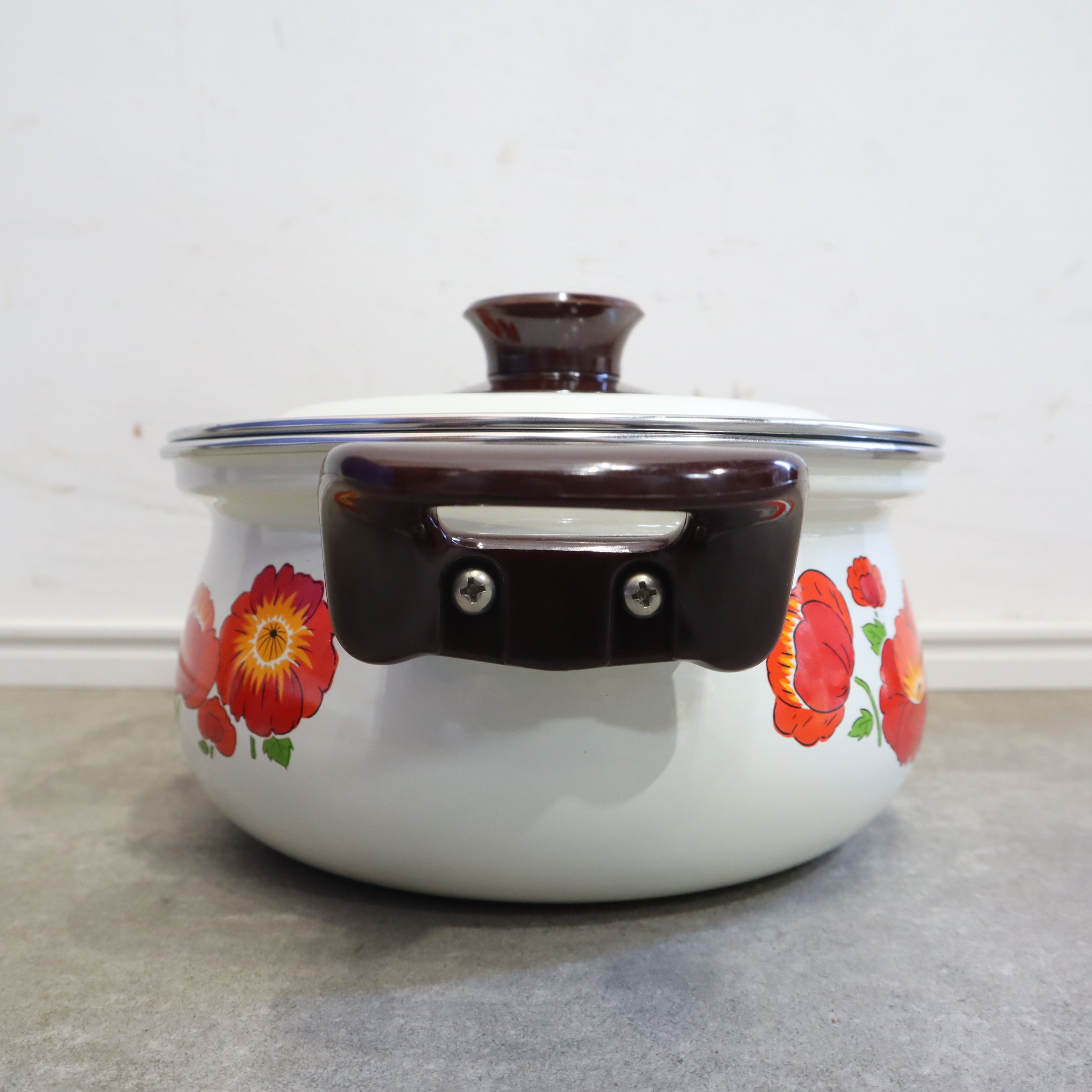 アンティーク花柄ホーロー鍋セット 山博工業 ヤマヒロ花柄ホーロー両手鍋 コスモスやアネモネ系