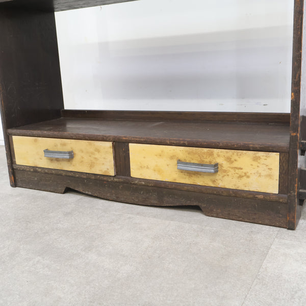 古い木製のくさび式オープンシェルフ・本棚