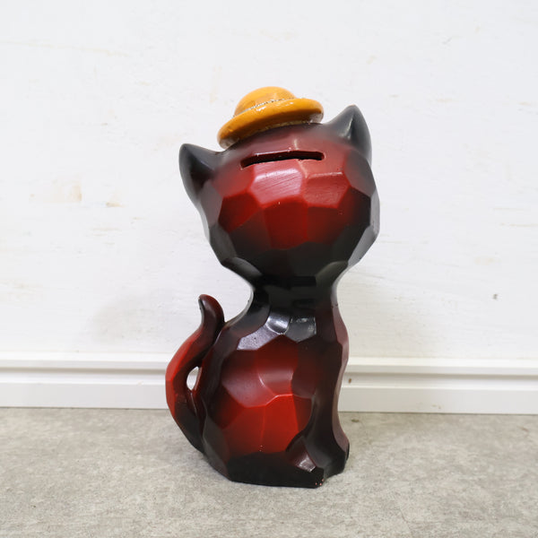 木彫りの猫の貯金箱