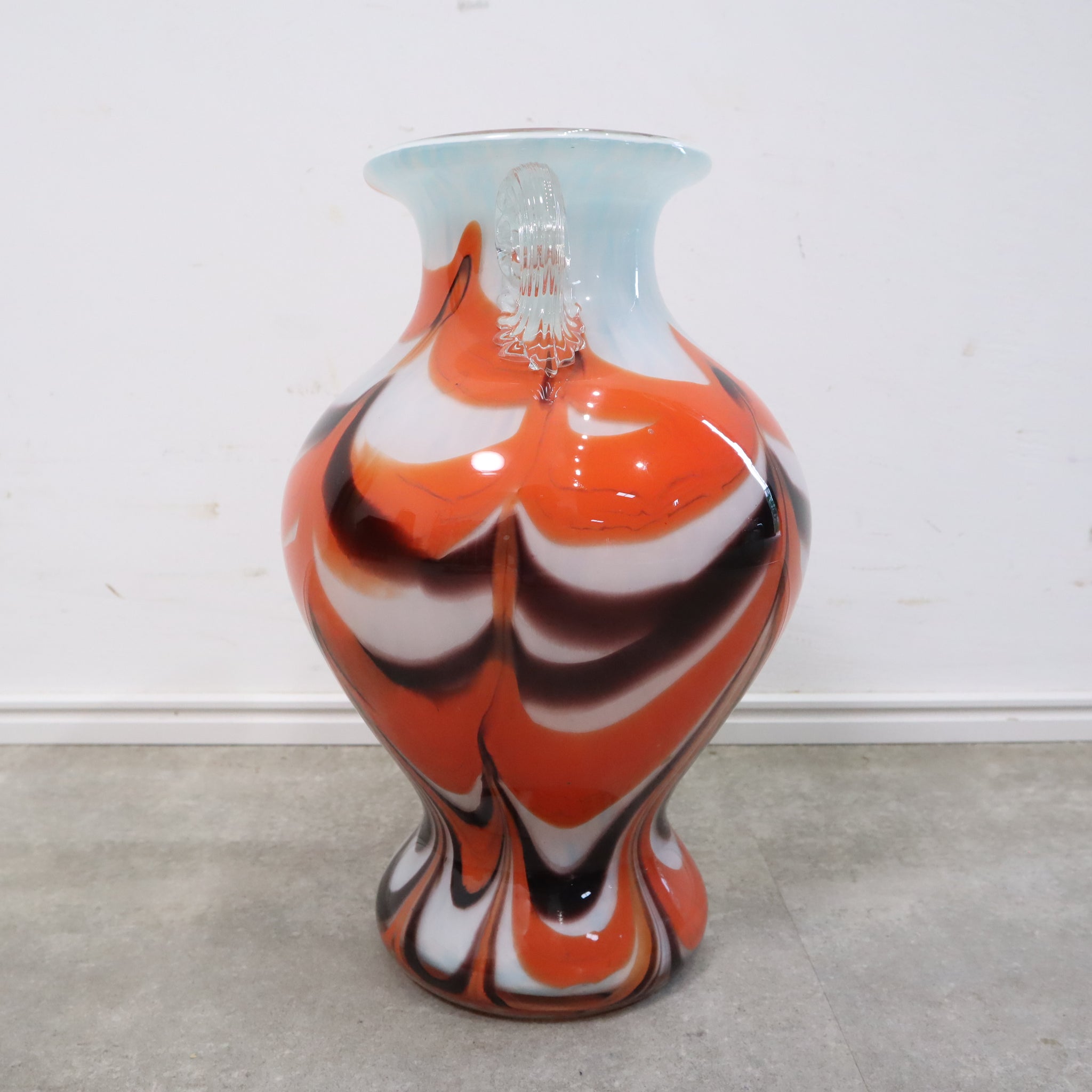 Vintage red marble glass flower vase/ビンテージ レッド