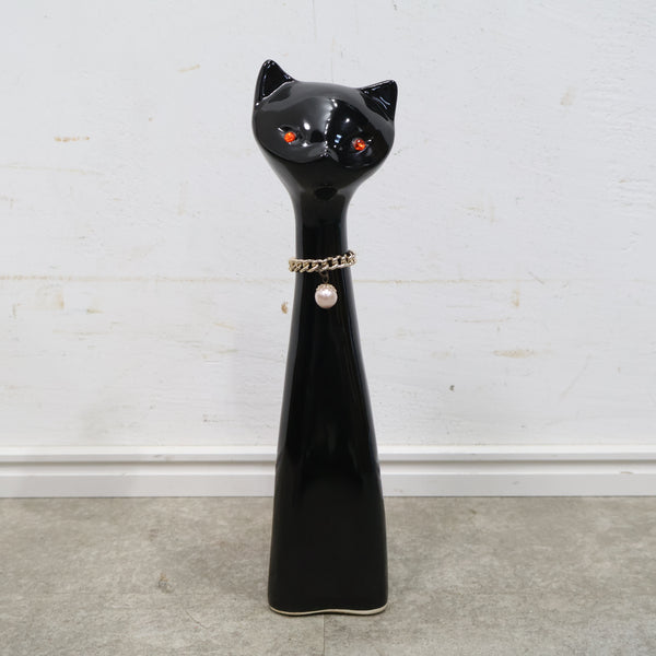 猫モチーフの陶器オブジェ（黒）
