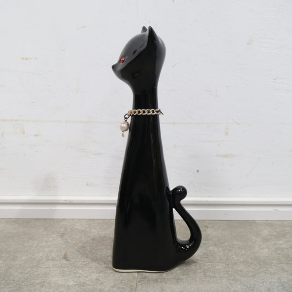 猫モチーフの陶器オブジェ（黒）