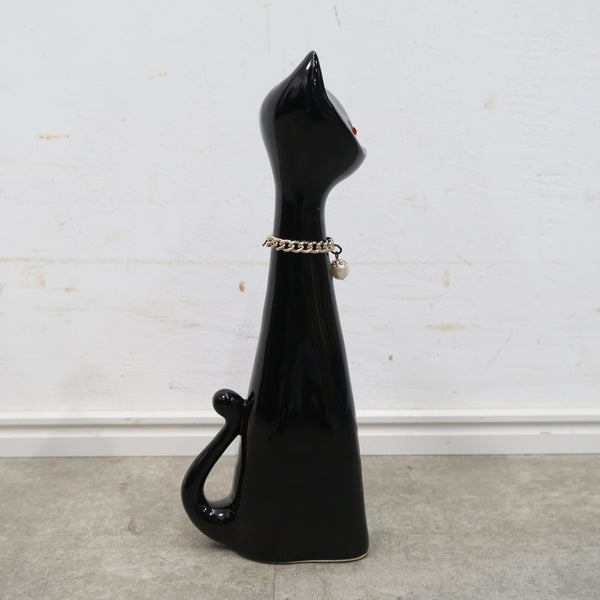 猫モチーフの陶器オブジェ（黒）