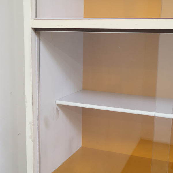 昭和レトロ 食器棚 キャビネット ガラス戸 引き戸 花柄 キッチン収納 飾り棚 古家具 オレンジ レトロポップ 7