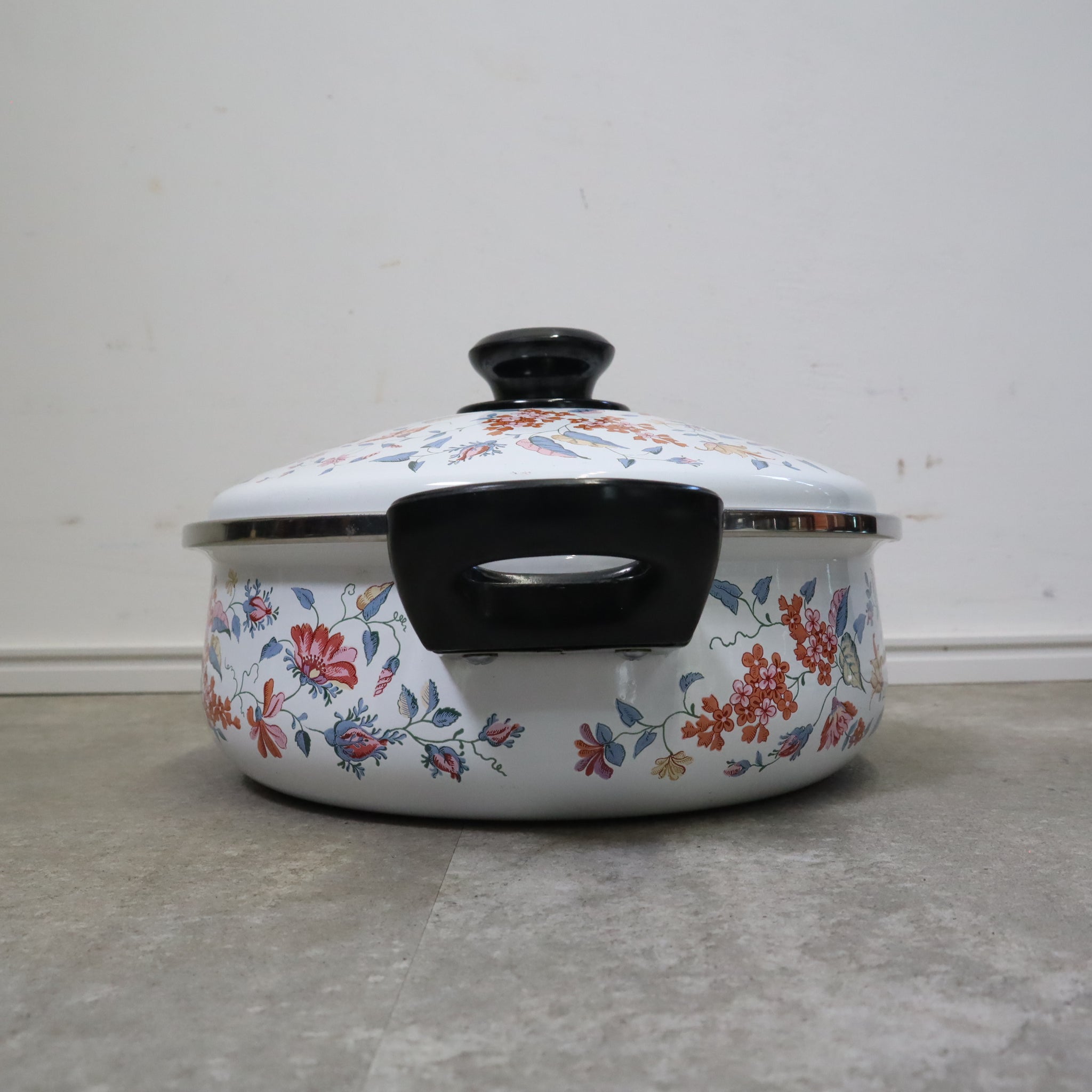 ホーロー両手鍋蒸し器花柄25cmR2978 : 昭和レトロポップ食器生活