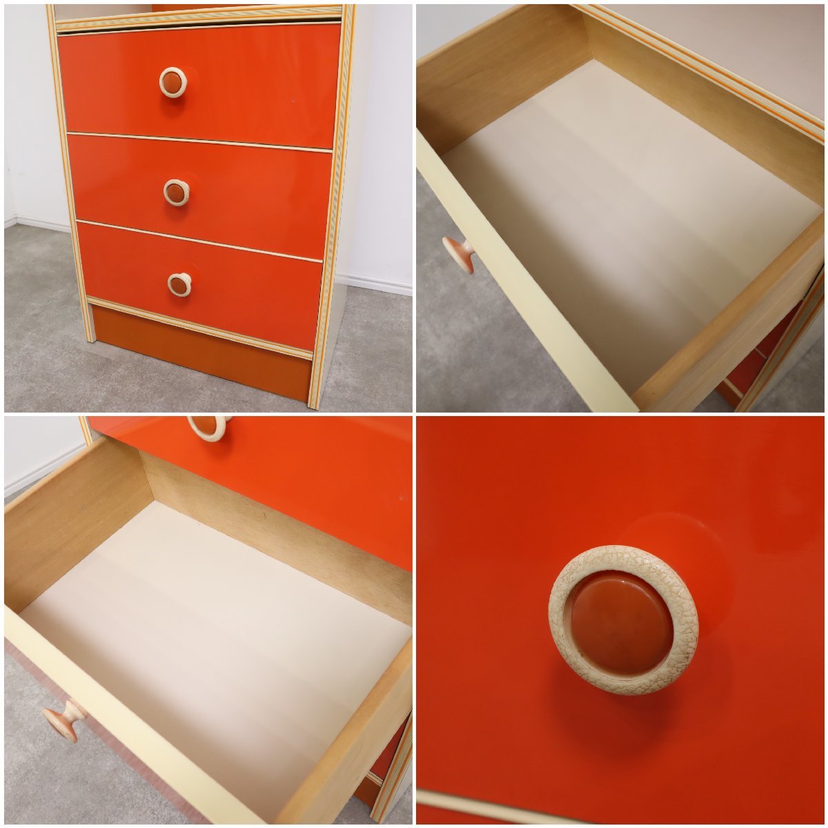 食器棚 昭和レトロ レトロポップ 棚 ガラス戸 オレンジ レトロポップ