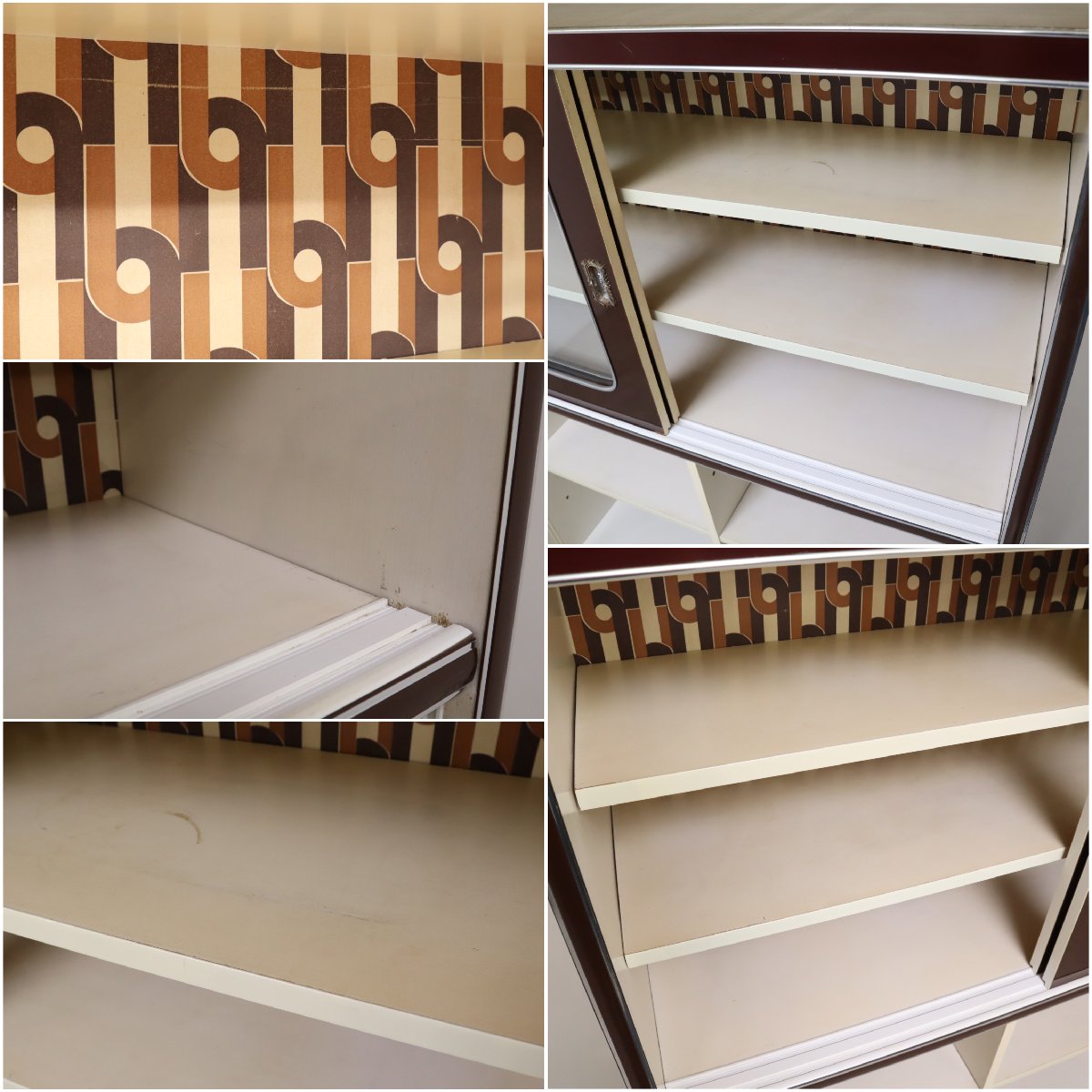 ★昭和レトロ【食器棚/飾り棚/キャビネット/カップボード「アーチ窓」】スペースエイジ/ビンテージ/ホワイト/アンティーク★ 昭和レトロ 古家具 ガラス戸 木製キャビネット 食器棚 サイドボード