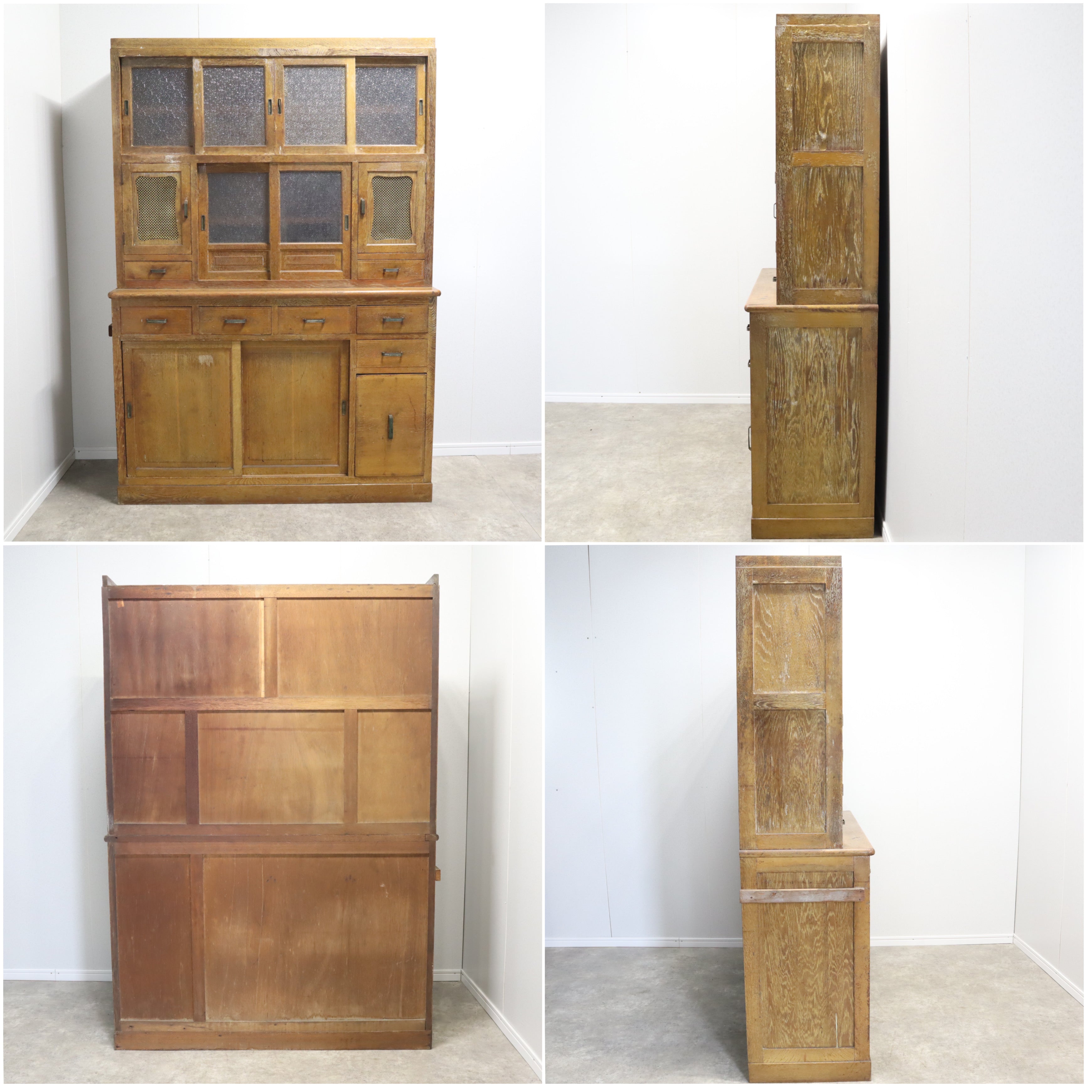 リビングボード　キャビネット　食器棚　昭和レトロ　アンティーク　中古 昭和レトロ 古家具 ガラス戸 木製キャビネット 食器棚 サイドボード