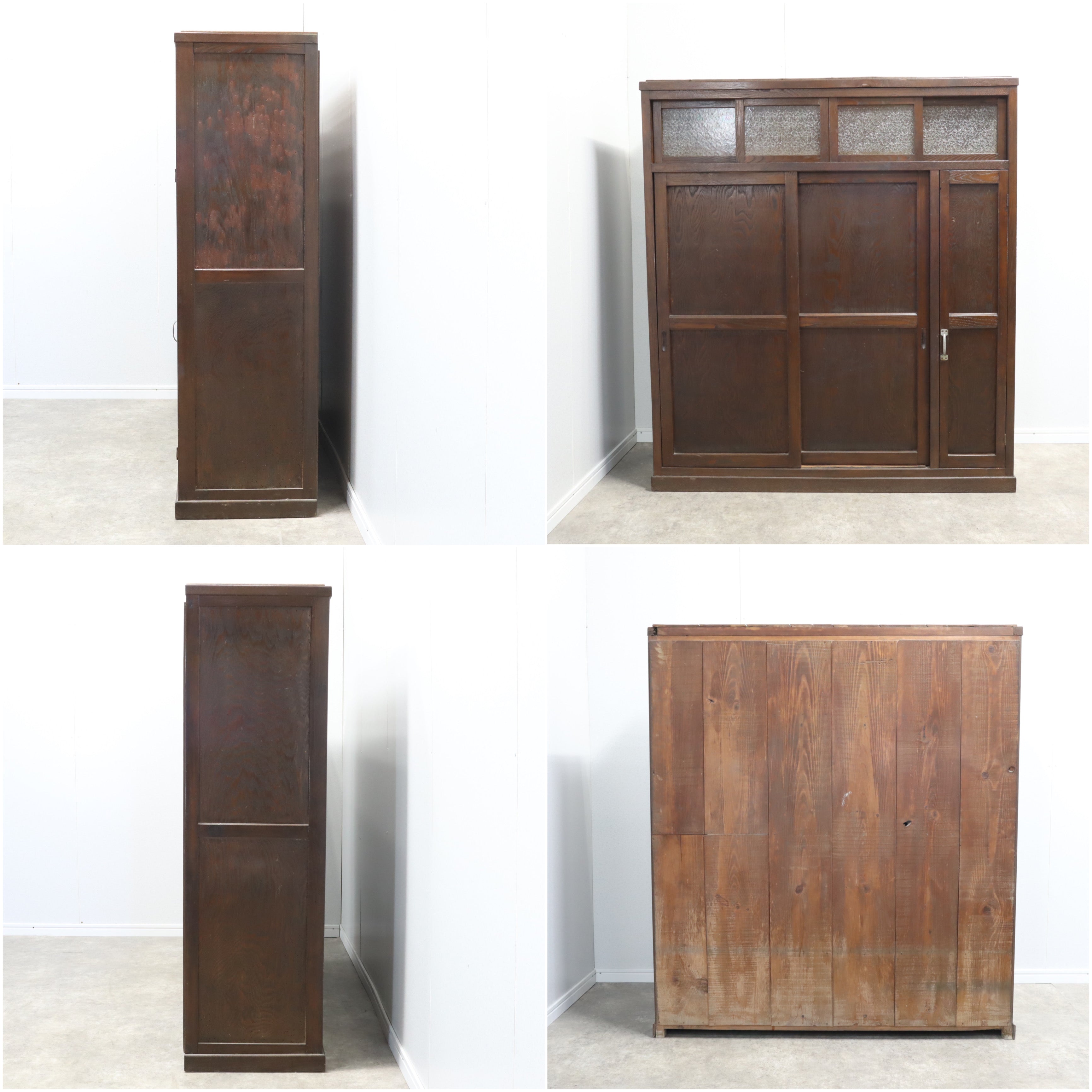 木製下駄箱 古家具 昭和レトロ 大正ロマン 収納 ダイヤガラス 和