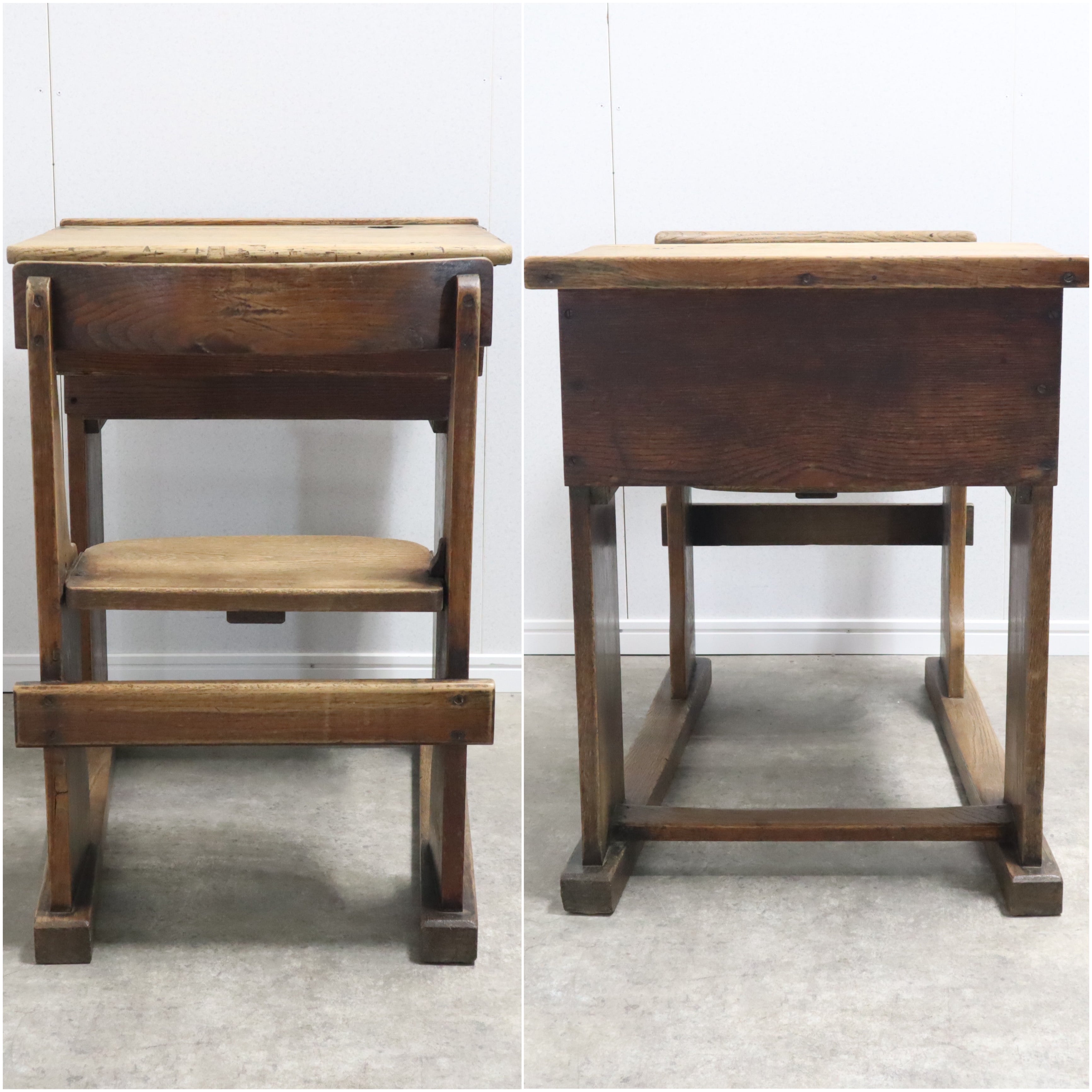 希少 一体型 スクールデスクチェア 木製 アンティーク家具 イギリス