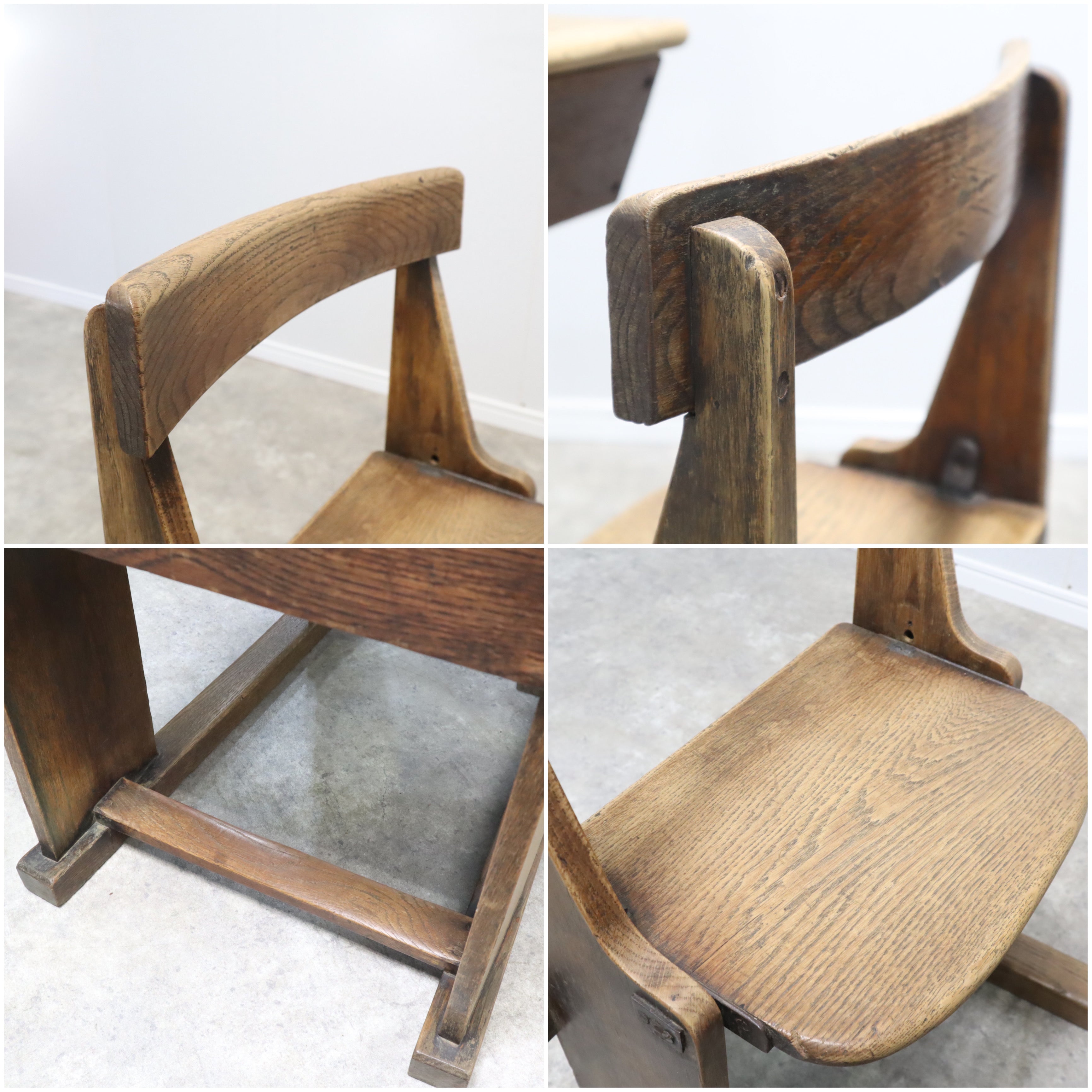 希少 一体型 スクールデスクチェア 木製 アンティーク家具 イギリス