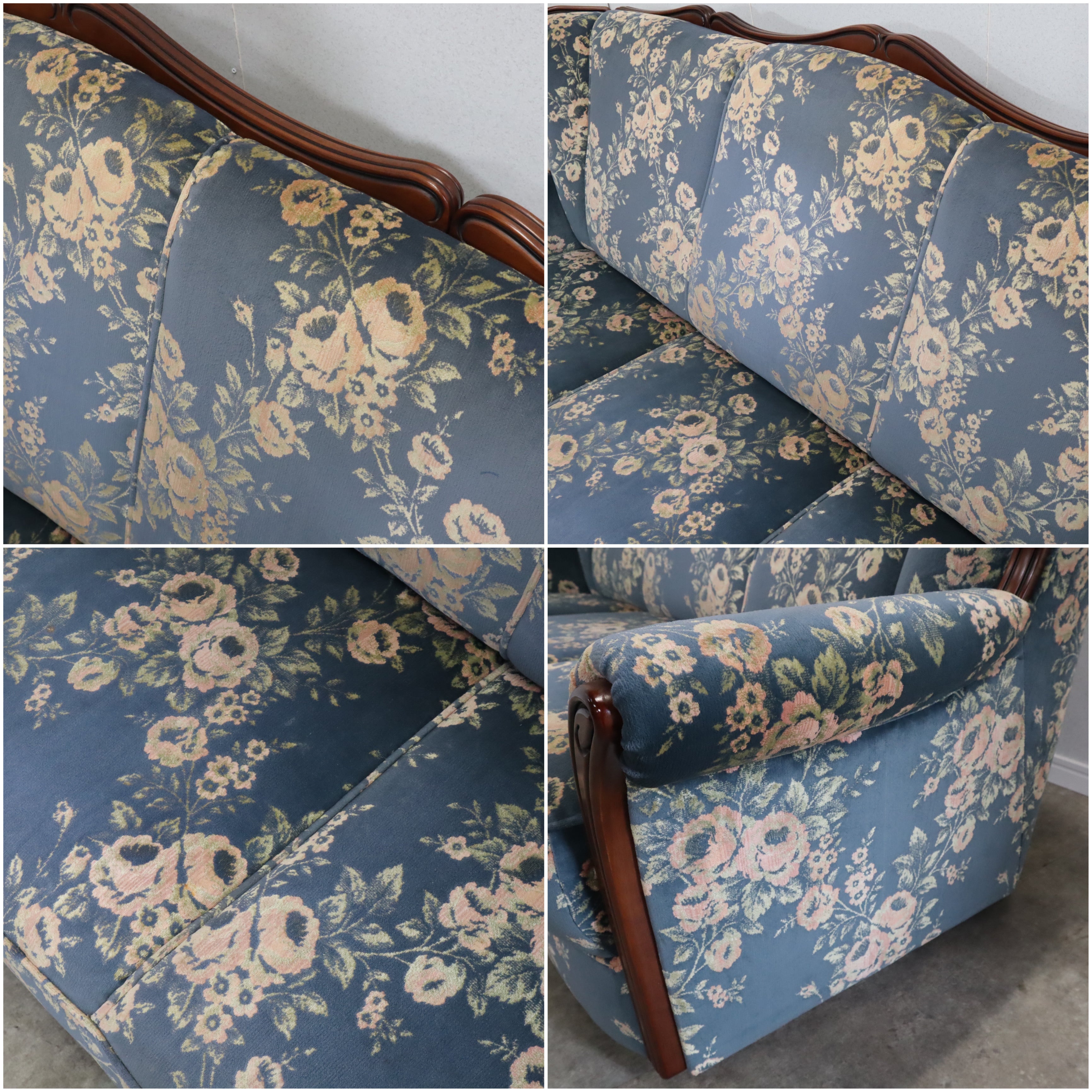 カリモク/karimoku コロニアル 花柄ソファ 3P 肘掛けソファ 応接