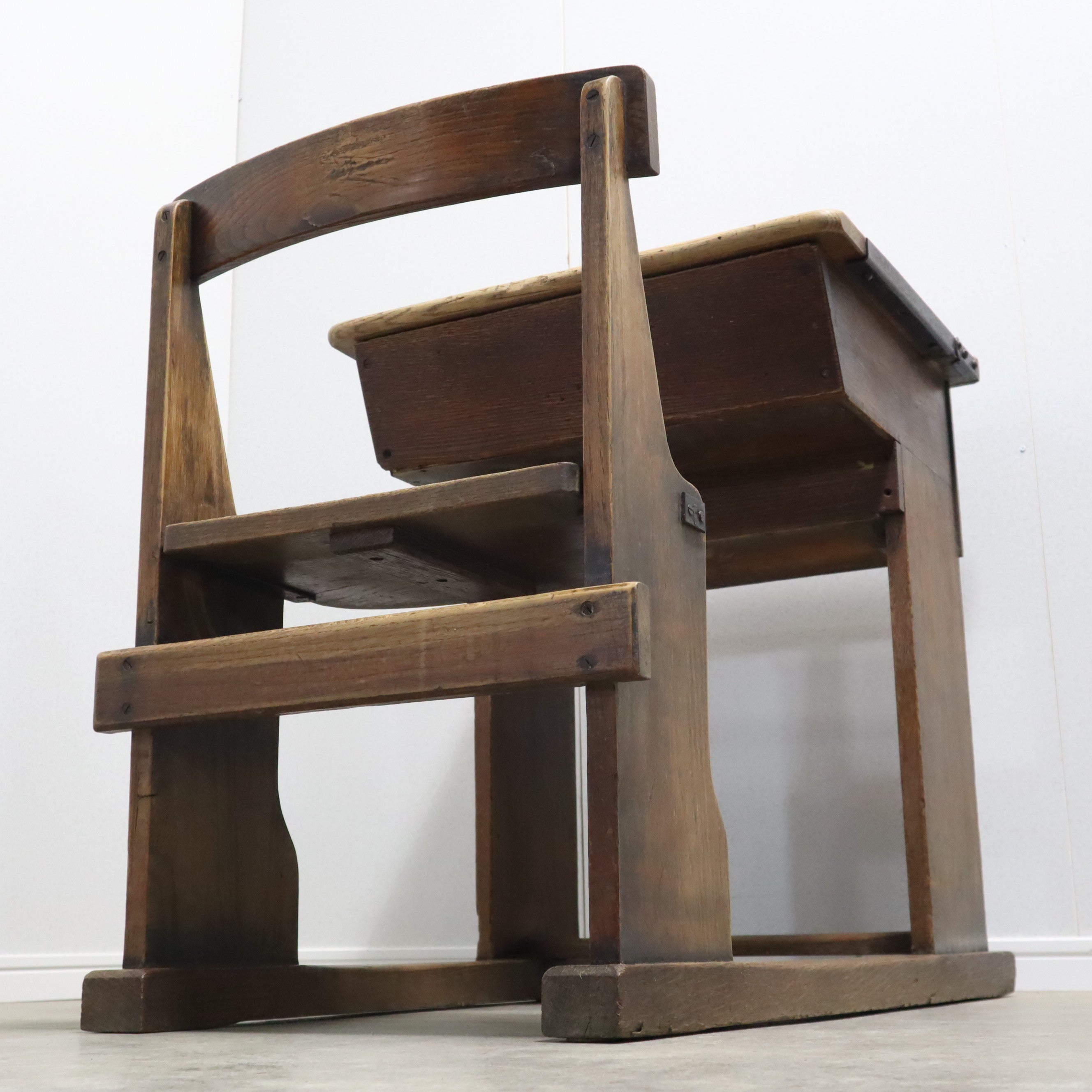 希少 一体型 スクールデスクチェア 木製 アンティーク家具