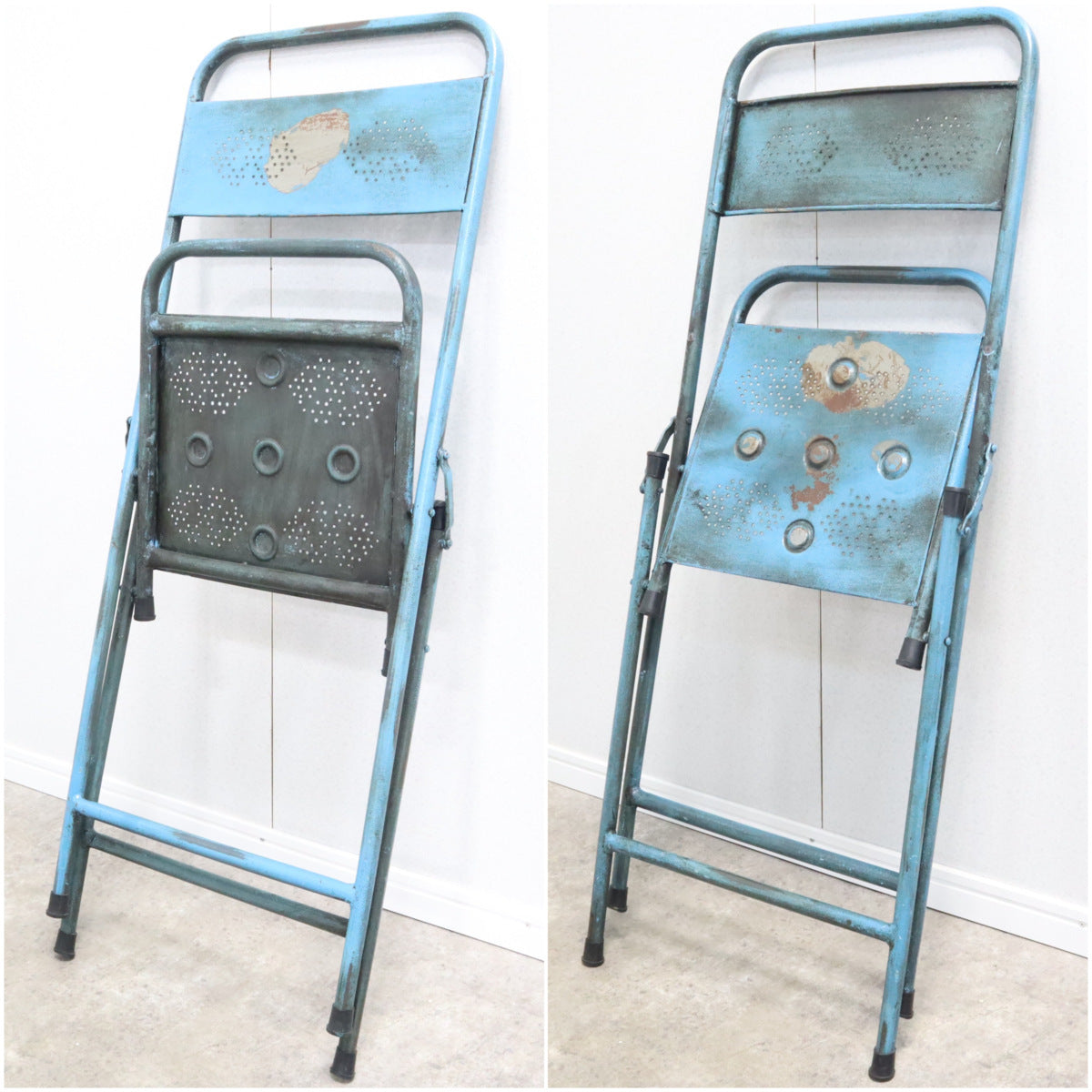 アメリカヴィンテージ パイプ椅子 チェア アイアンチェア ブルー