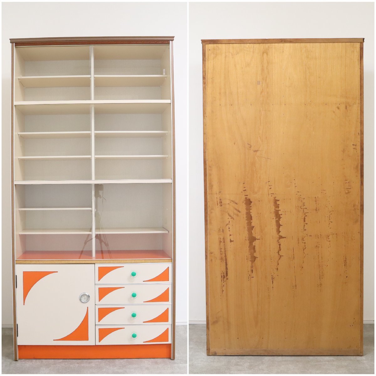 食器棚 昭和レトロ レトロポップ ガラス棚 ショーケース オレンジ