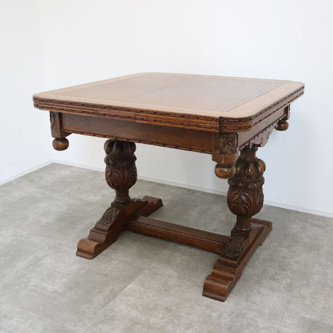 ダイニングテーブル アンティーク ドローリーフテーブル 伸長式 エクステンション 木製 彫刻【07B2206035】