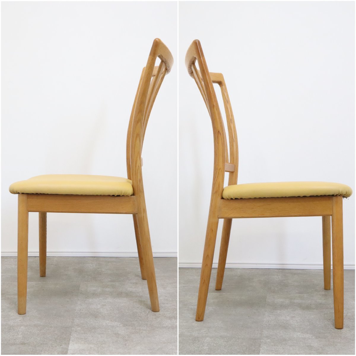 【美品】　飛騨　日進木工 ダイニングチェア ② 日進木工 ダイニングチェア イエロー 飛騨家具 シンプルモダン