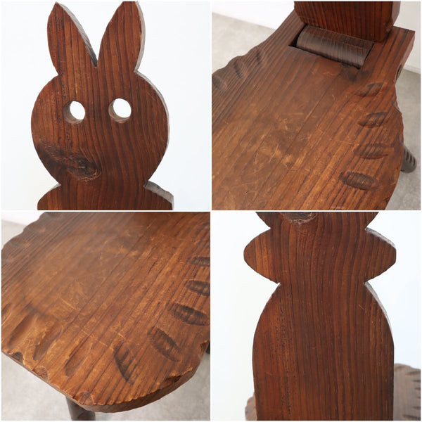 木製チェア アンティーク スペイン製 折り畳みチェア スツール 彫刻 猫【07F2207056】