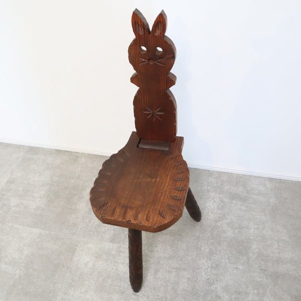 木製チェア アンティーク スペイン製 折り畳みチェア スツール 彫刻 猫【07F2207056】