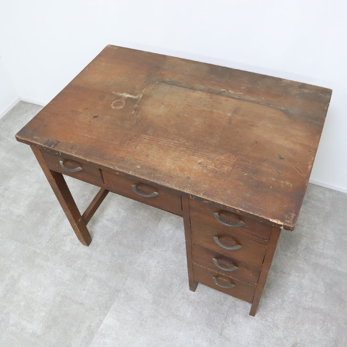 木製デスク 昭和レトロ 学習机 事務机 作業台 片袖机