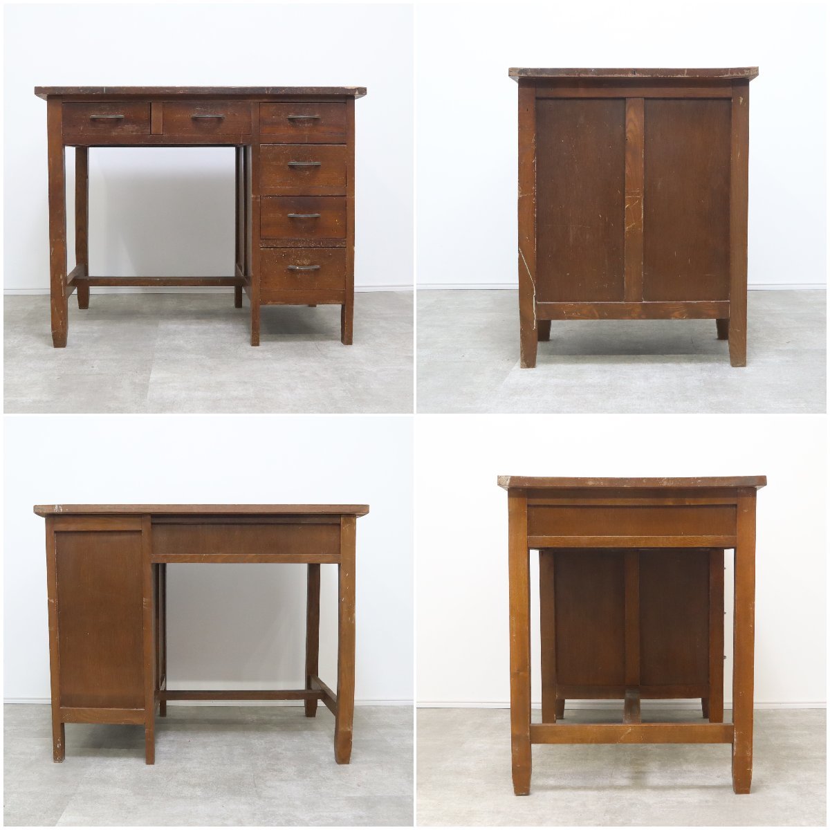 【送料込】机　昭和レトロ　事務机　片袖机　学習机　木製 木製デスク 昭和レトロ 学習机 事務机 作業台 片袖机