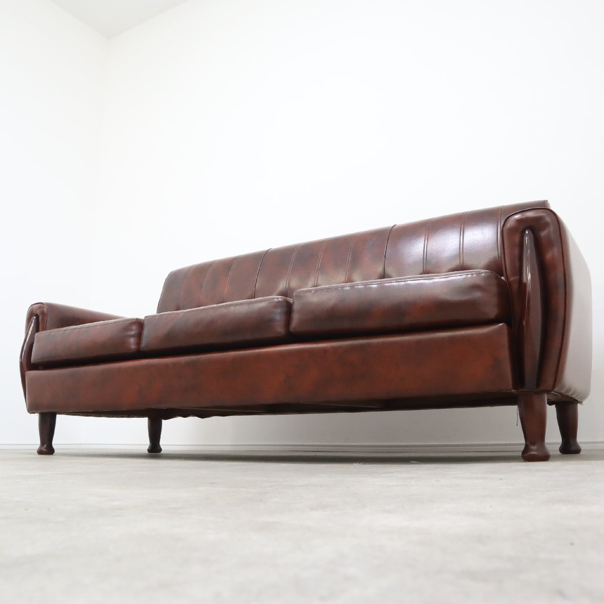 3人掛け ソファ 昭和レトロ 応接 ブラウン 3P 肘掛け ソファ