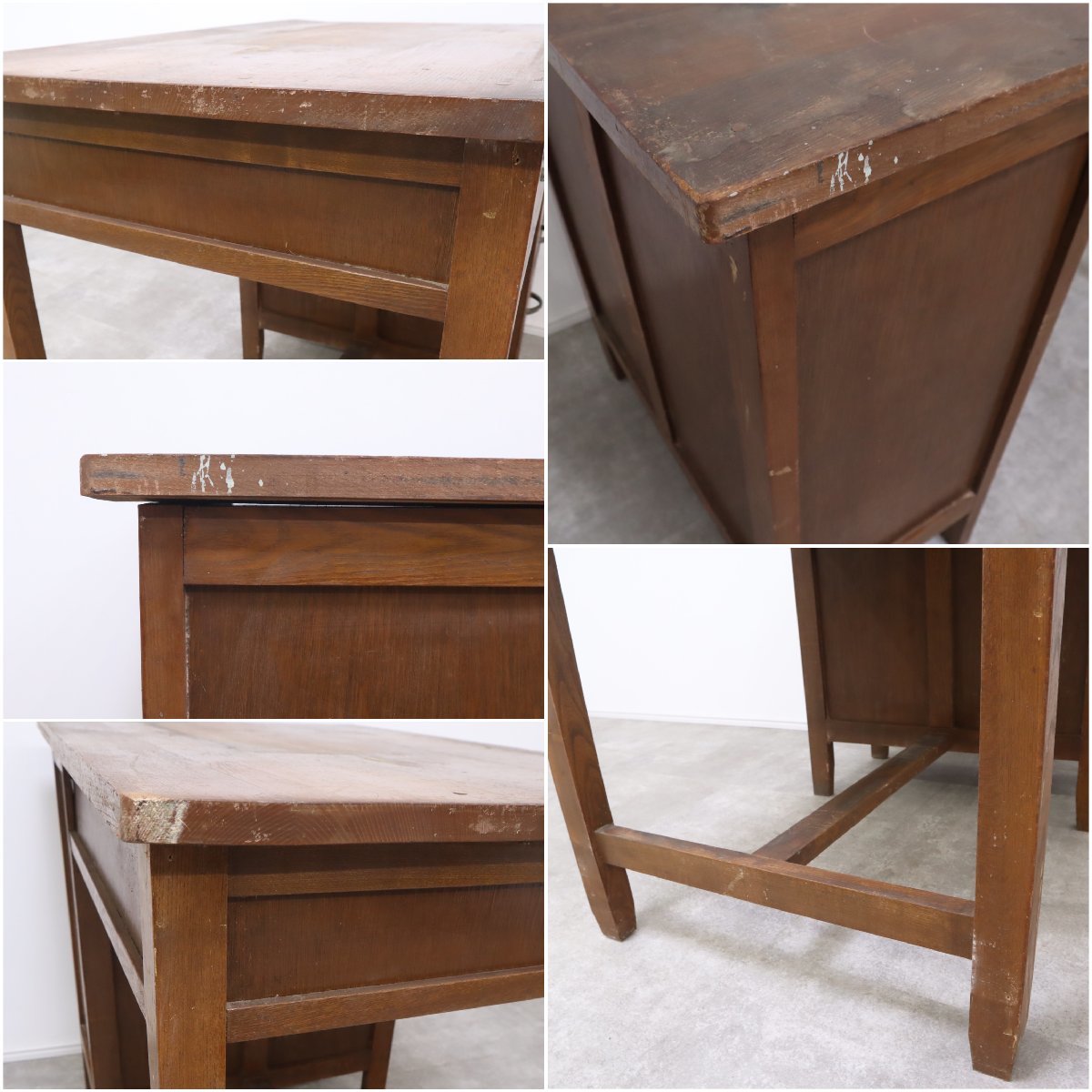 【送料込】机　昭和レトロ　事務机　片袖机　学習机　木製 アンティーク 片袖机 昭和レトロ 無垢材 デスク 古家具 書斎 勉強机