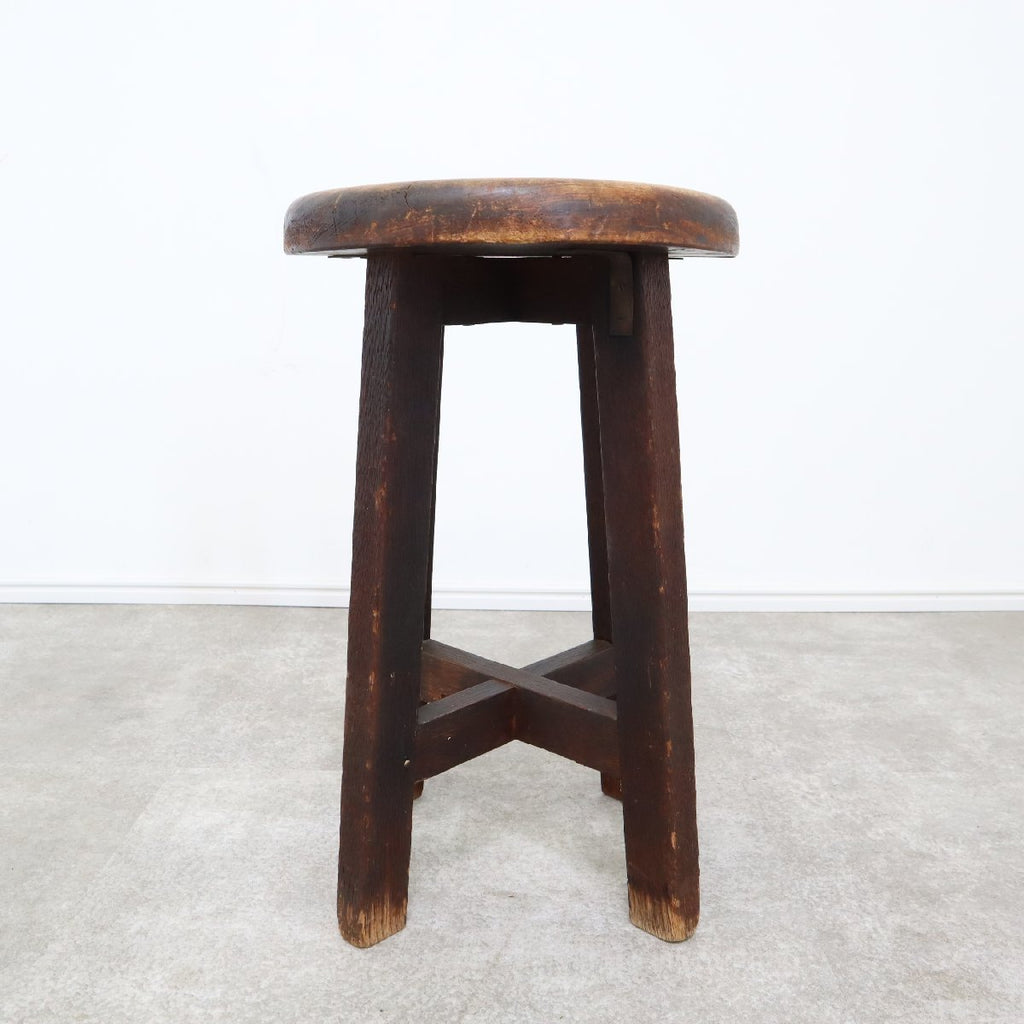 昭和レトロ 丸椅子 木製 古道具-