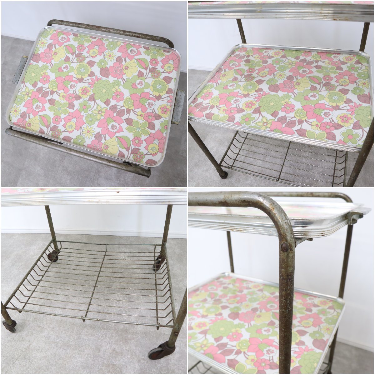 キッチンワゴン 花柄 昭和レトロ レトロポップ 金属製 インテリア
