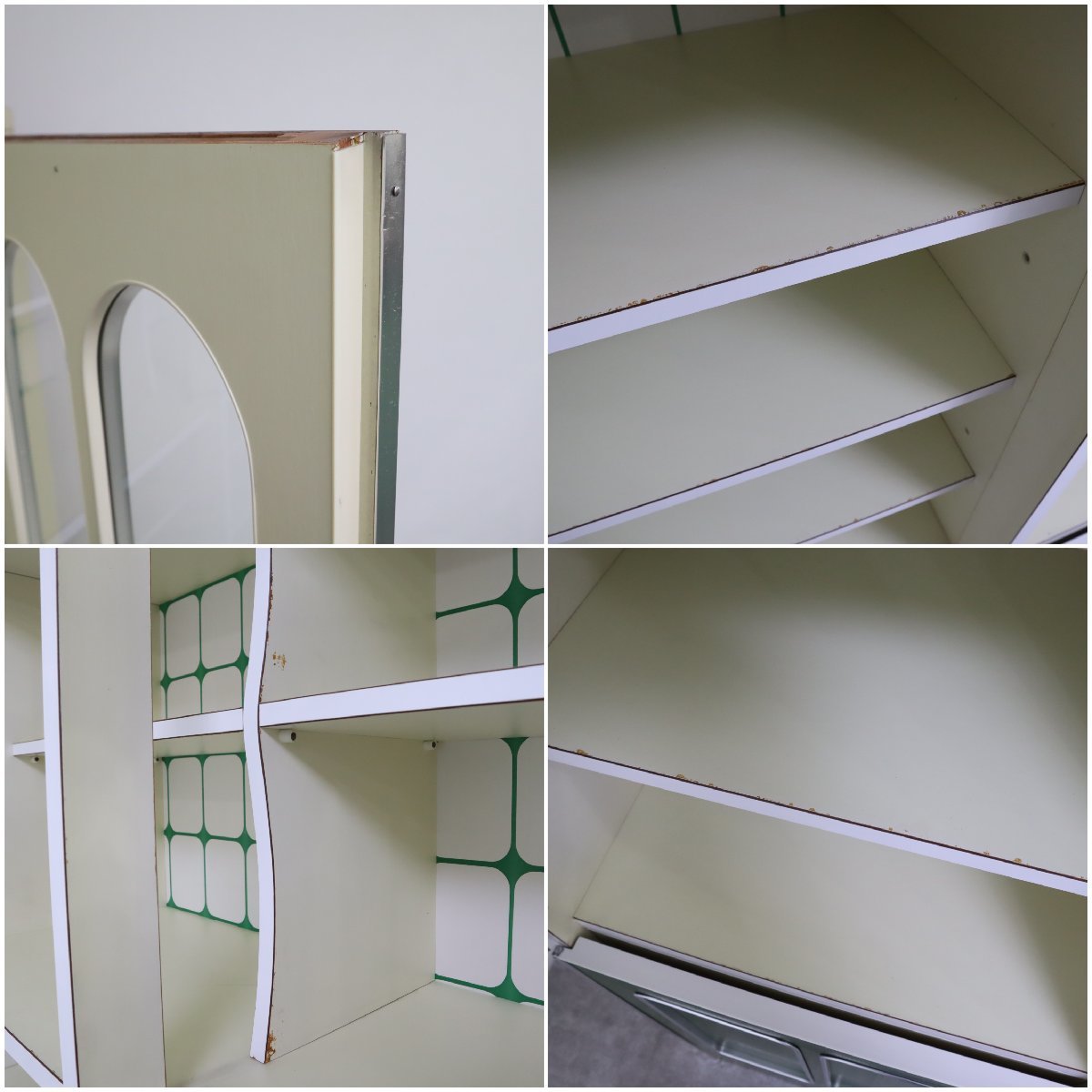 食器棚 昭和レトロ レトロポップ グリーン アーチ窓 幾何学模様