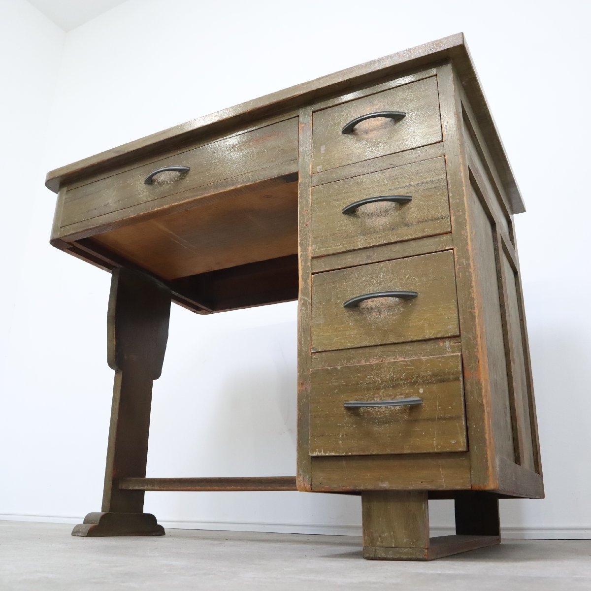 木製机 デスク 勉強机 昭和レトロ 片袖机 ヴィンテージ 引出し 学習机