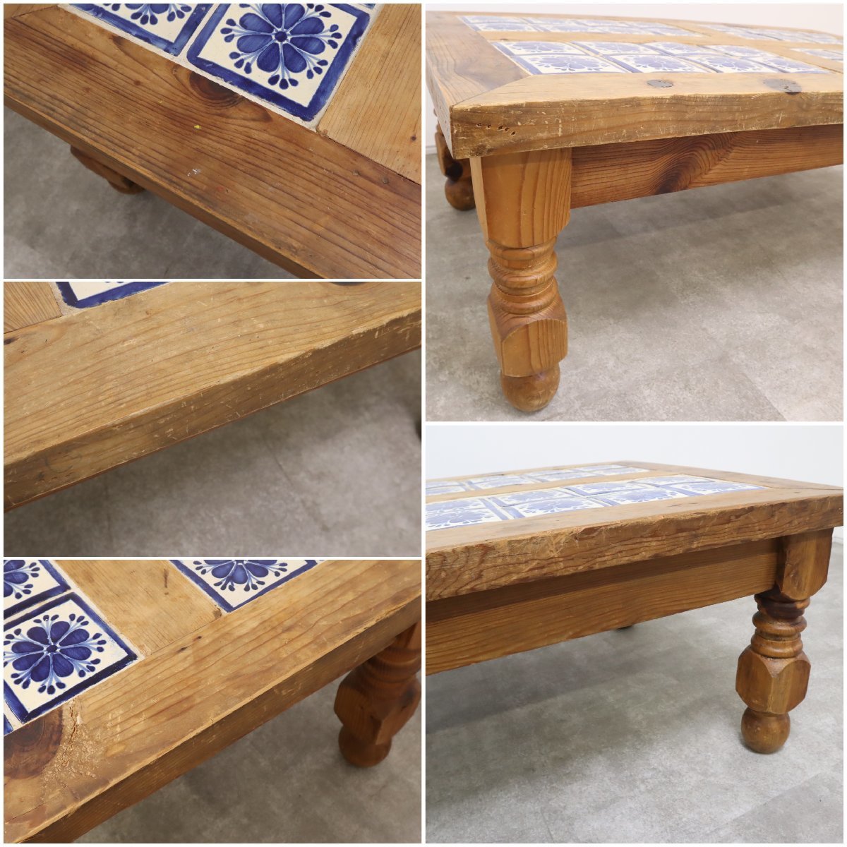 引取限定】メキシコ ローテーブル タイルトップテーブル センター